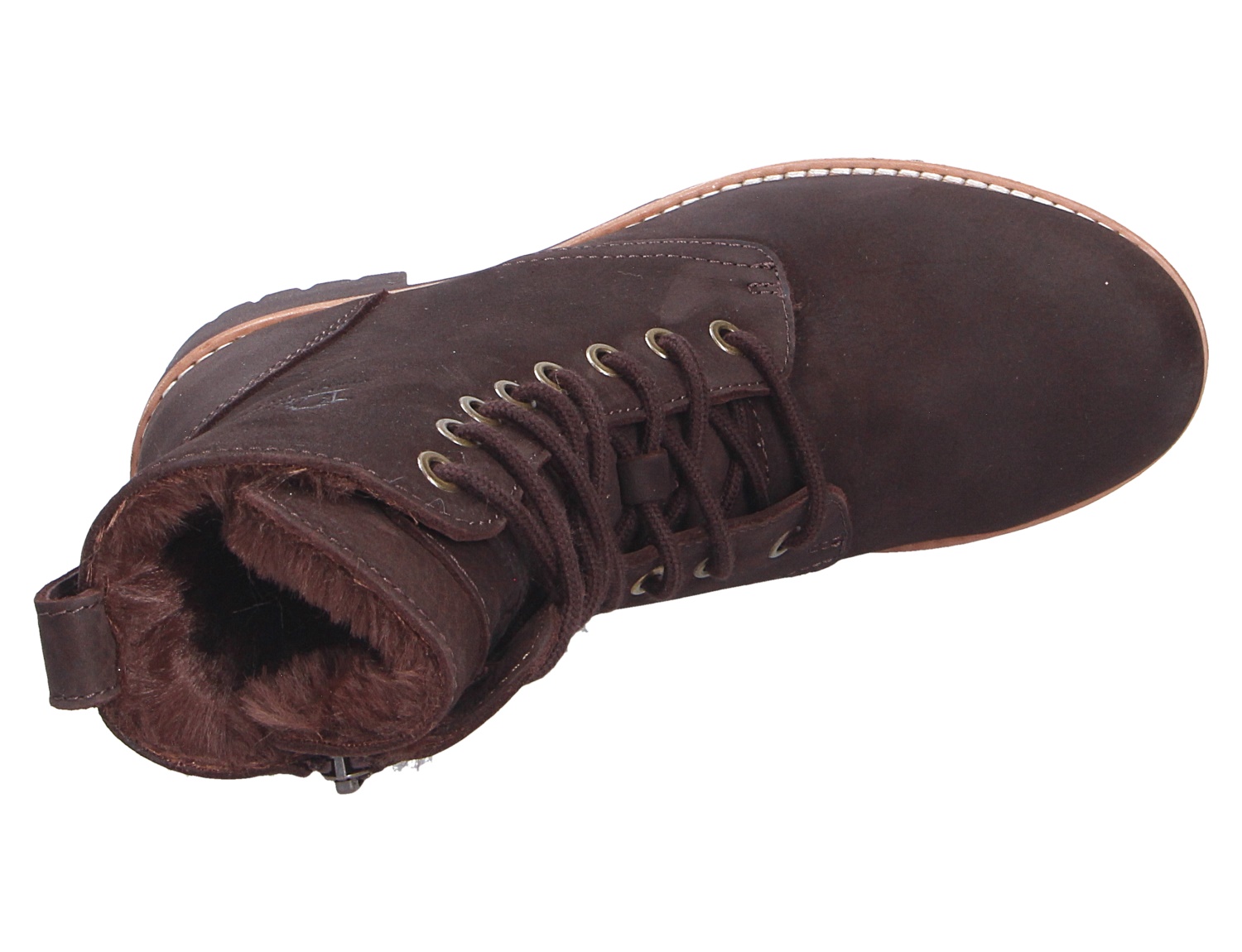 Panama Jack Padma dunkelbraune Schnürstiefelette aus Leder mit weichem Warmfutter, Draufsicht