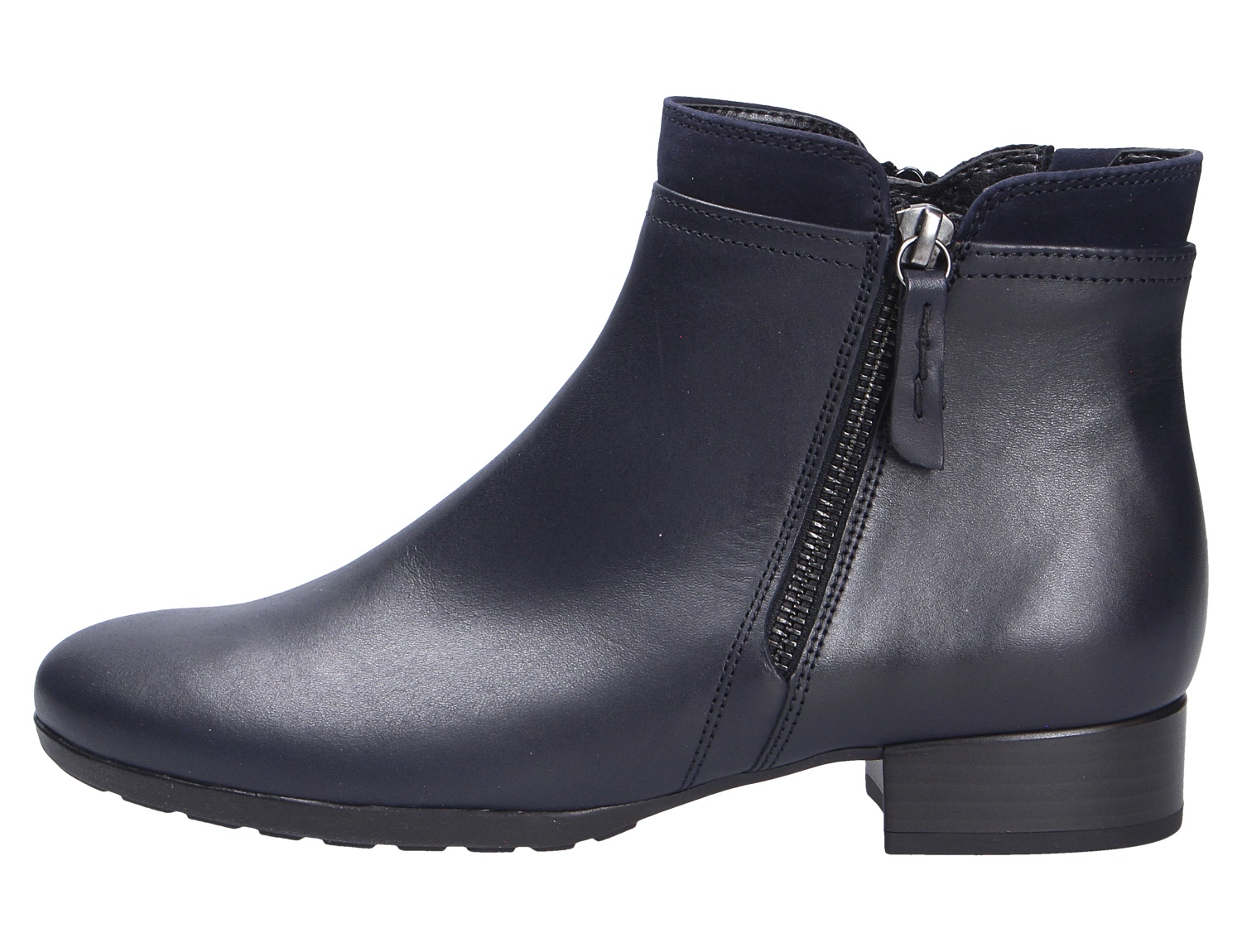 Gabor Damen Stiefel in Dunkelblau, knöchelhoher Lederstiefel mit seitlichem Reißverschluss und kleinem Blockabsatz