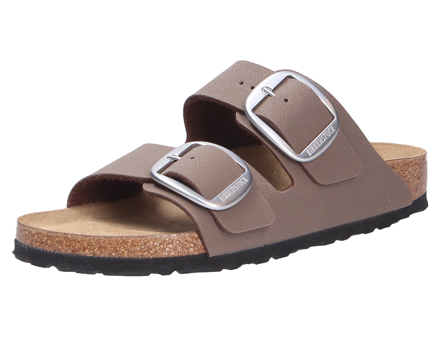 Birkenstock Arizona Big Buckle, braune Sandale mit zwei breiten Riemen, großen Metallschnallen und Kork-Latex-Fußbett