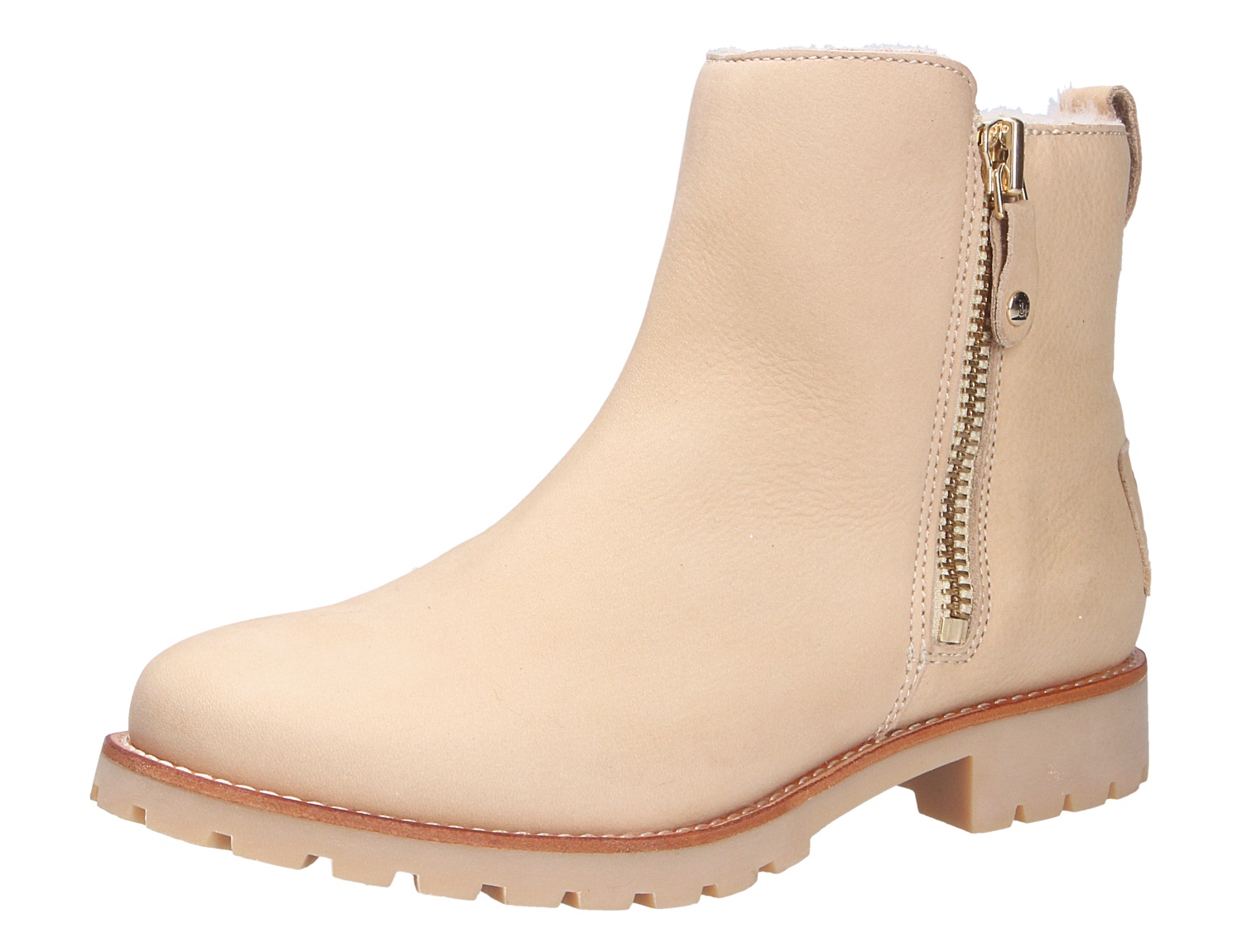 Panama Jack Fiore beige Stiefelette aus Leder mit seitlichem Reißverschluss, warmem Innenfutter und robuster Profilsohle