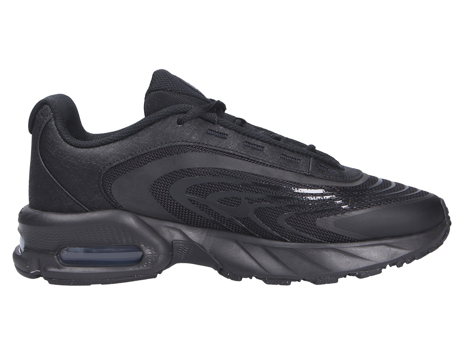 Nike AIR Max Fire Herren-Sneaker in Schwarz, Seitenansicht, sportlicher Freizeitschuh mit sichtbarer Air Max Dämpfung und urbanem Design