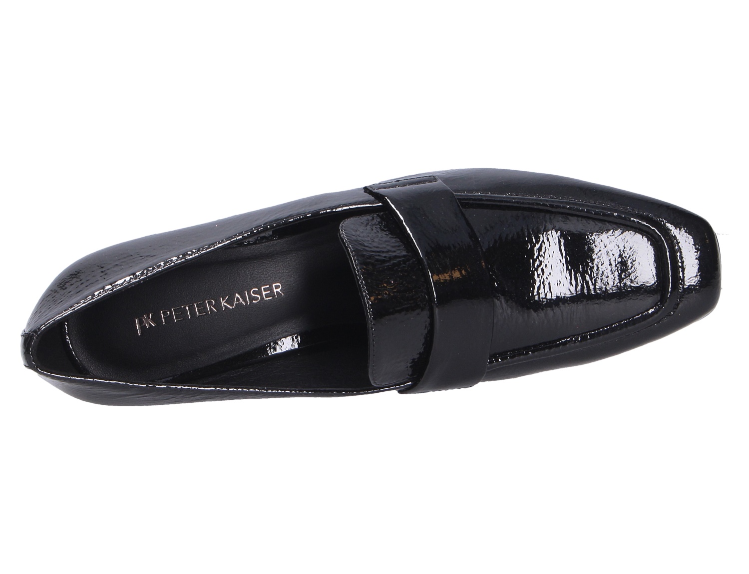 Peter Kaiser Damen Pumps in Schwarz, glänzendes Lackleder mit eckiger Spitze und dekorativem Riemen, Ansicht von oben
