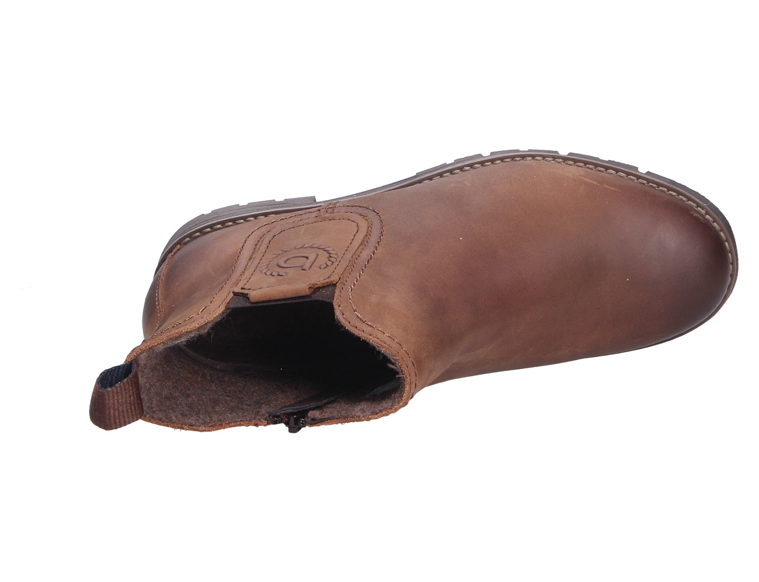 bugatti Herren Stiefel in Braun, seitliche Produktansicht eines Chelsea-Boots mit Profilsohle und Reißverschluss