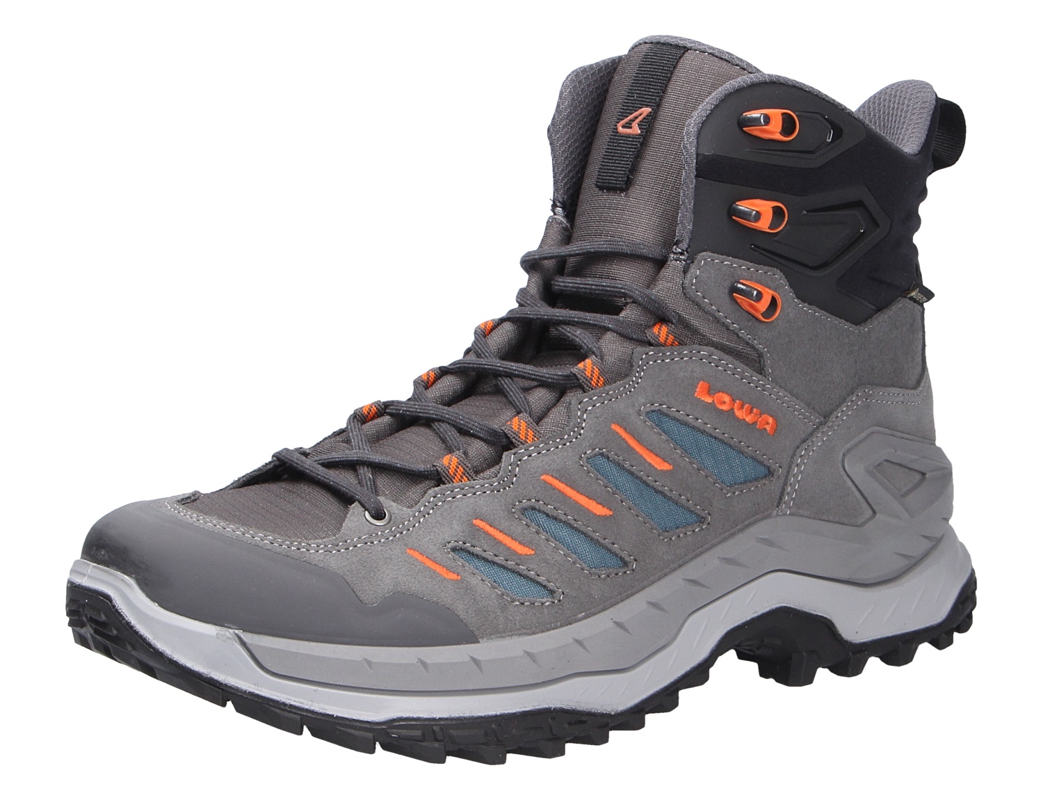 Lowa INNOVO GTX MID Herren-Trekkingstiefel aus Veloursleder in Grau mit orangefarbenen Details, wasserdicht und ideal für Trekking und Wanderungen