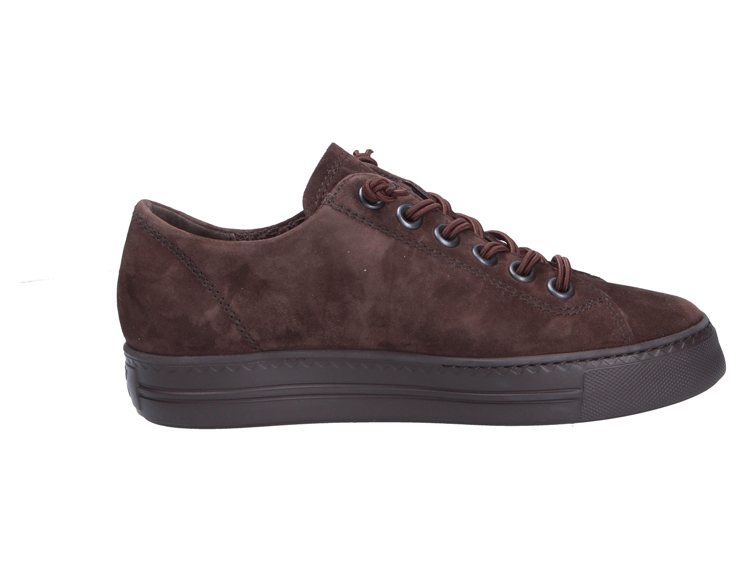 Paul Green 4081 Damen-Sneaker aus braunem Veloursleder, Seitenansicht, mit Schnürung und dunkler Gummisohle
