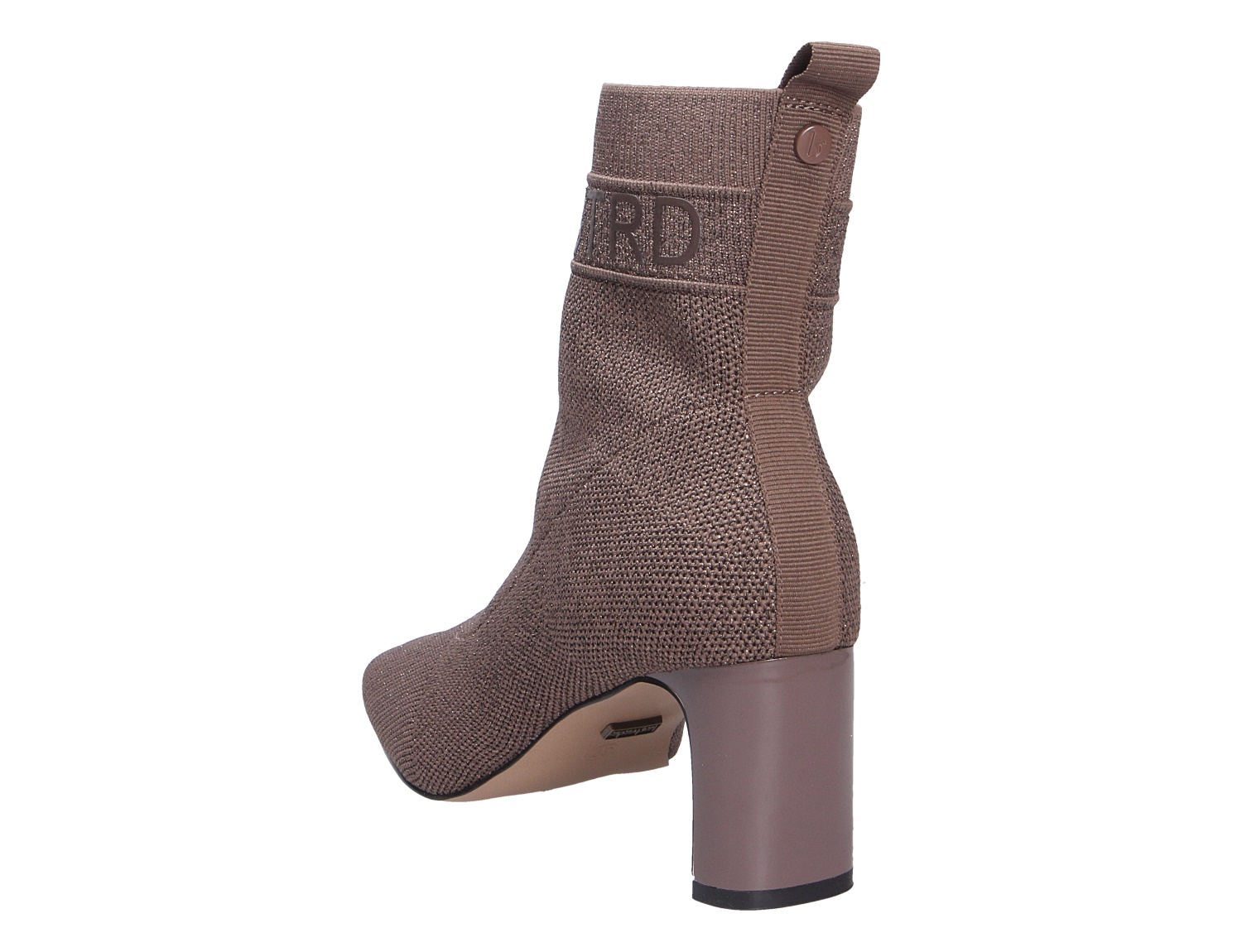 La Strada Damen Stiefel in Taupe, gestrickte Stiefelette mit hohem Blockabsatz und Zuglasche, Rückansicht