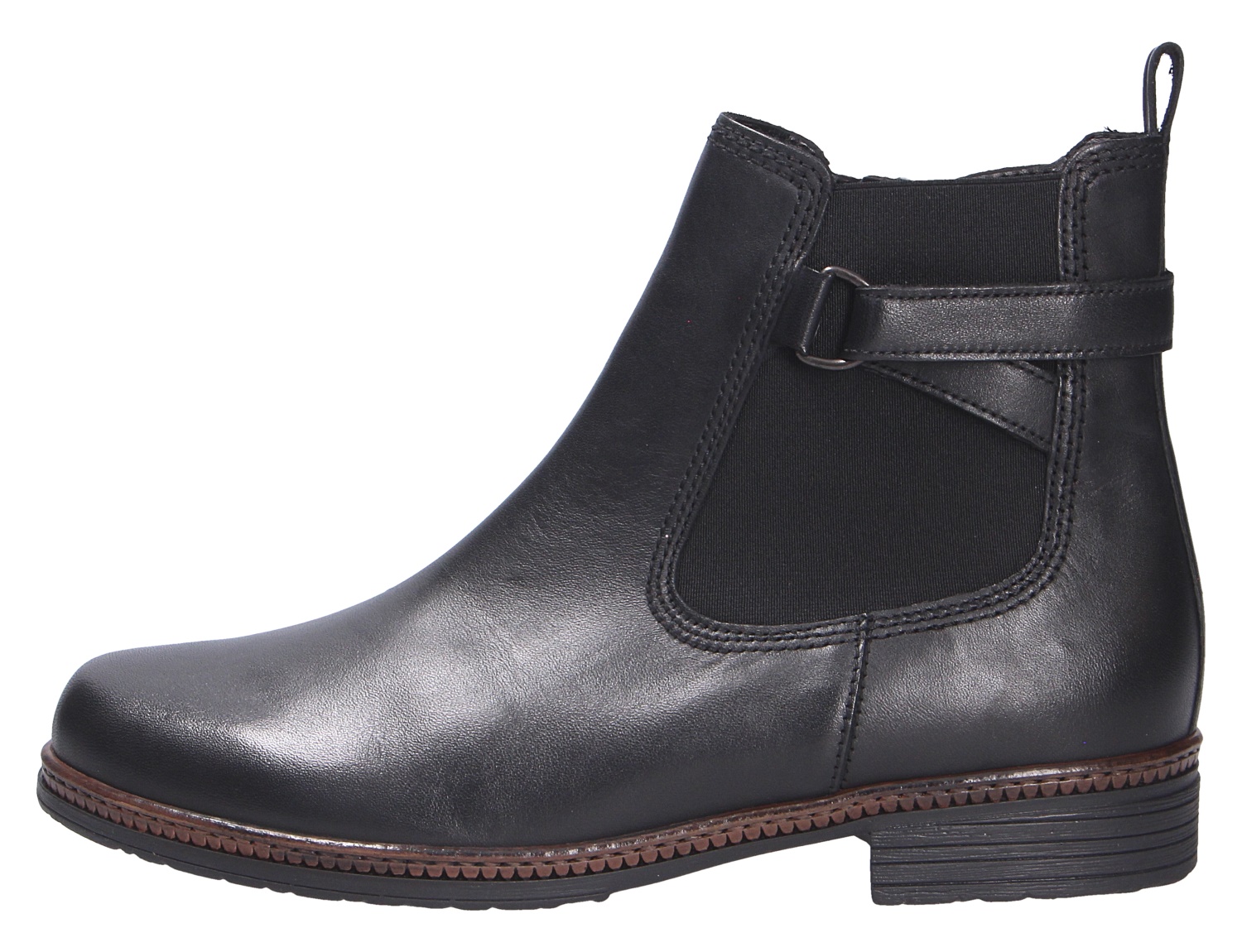 Gabor Damen Stiefel in Schwarz, eleganter Chelsea-Boot aus Leder mit seitlichem Elastikeinsatz, Zierlasche und niedrigem Blockabsatz