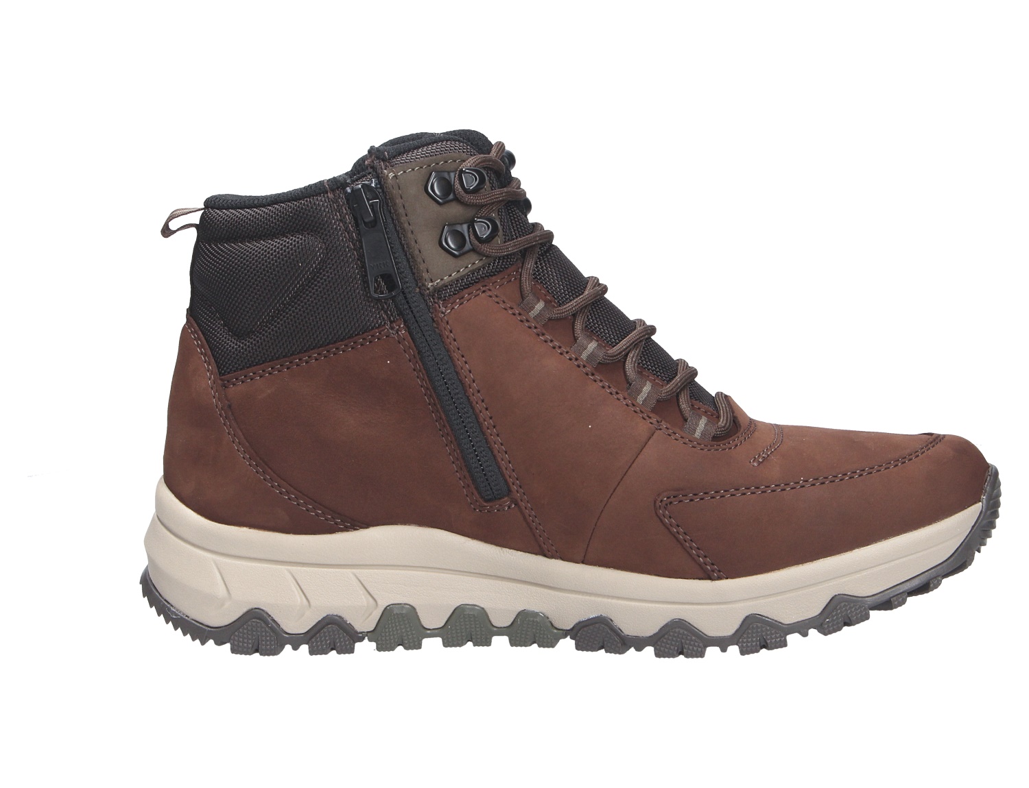 Pius Gabor Herren Stiefel, brauner Schnürstiefel mit seitlichem Reißverschluss, gepolstertem Schaft und profilierter Laufsohle in Seitenansicht