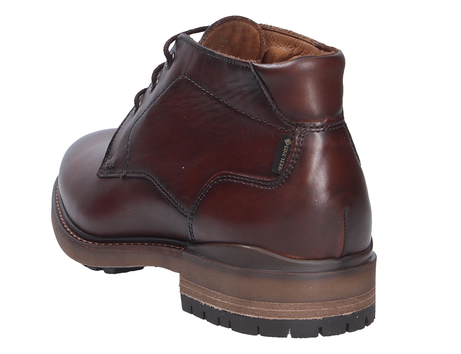 Rückansicht des Lloyd VIBE 327GL Herren Schnürboots aus braunem Glattleder mit robuster Profilsohle und gepolstertem Schaft