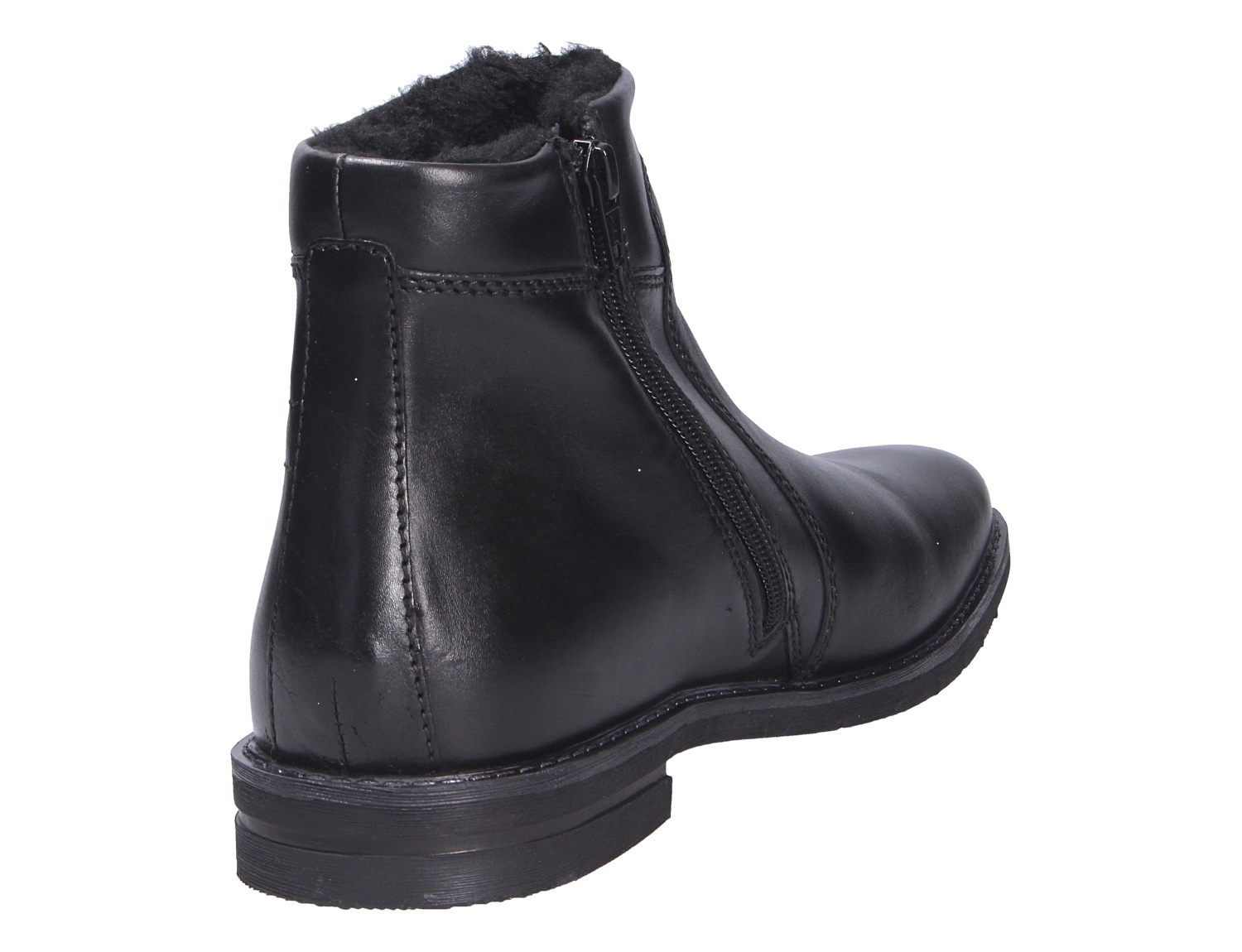 bugatti Herren Stiefel in Schwarz, knöchelhoher Lederstiefel mit seitlichem Reißverschluss, warmer Fütterung und profilierter Sohle, Rückansicht schräg