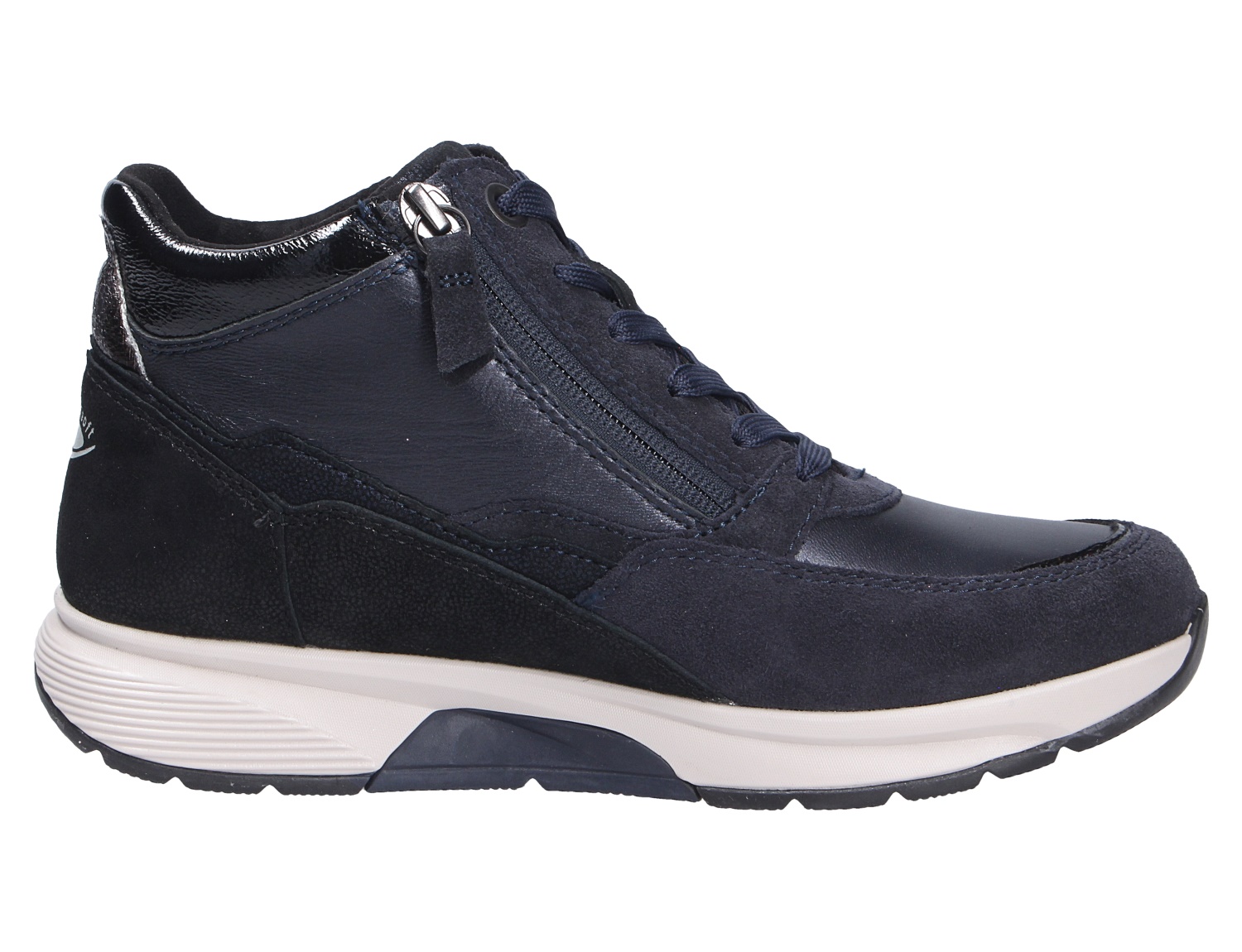 Gabor Damen Schnürschuhe in Dunkelblau, sportlicher Sneaker mit seitlichem Reißverschluss, Schnürung und heller Keilsohle