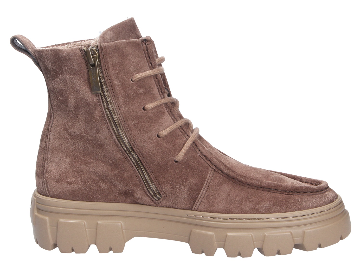Paul Green Damen Schnürschuhe in Taupe aus Veloursleder, knöchelhoch mit Schnürung, seitlichem Reißverschluss und robuster Profilsohle