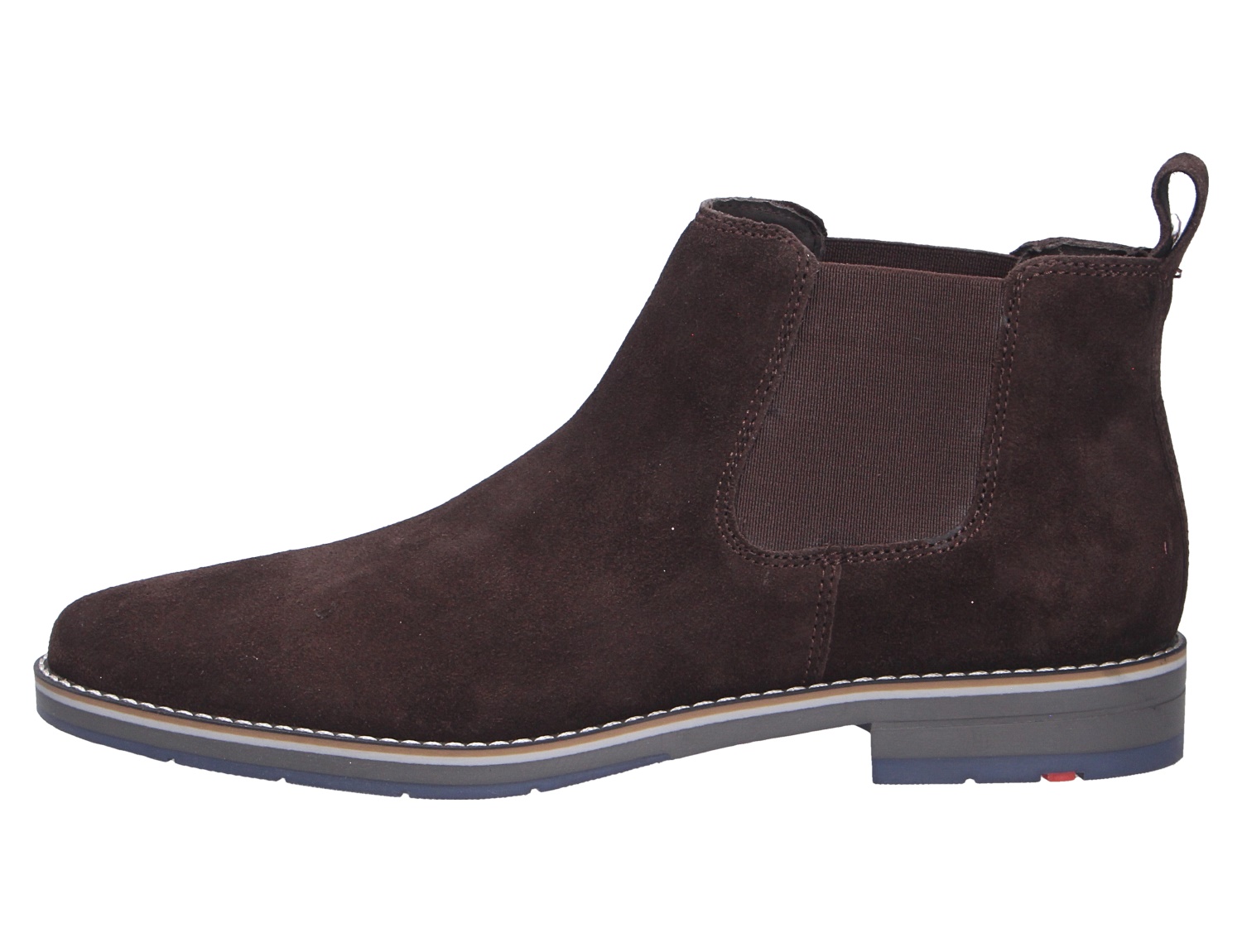 Lloyd DRIFT 315 Chelsea-Boot aus dunkelbraunem Veloursleder mit seitlichem Stretch-Einsatz und flacher Sohle