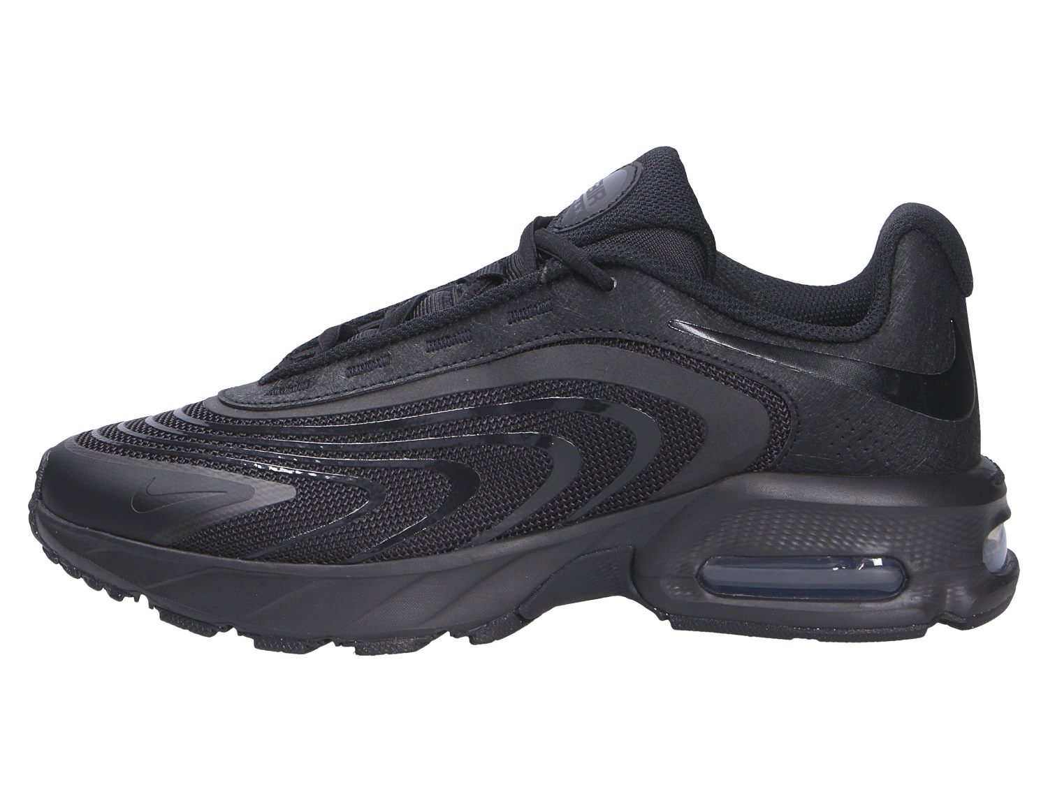 Nike AIR Max Fire Herren-Sneaker in Schwarz, sportlicher Freizeitschuh mit markantem Design und sichtbarer Air-Max-Dämpfung in der Seitenansicht