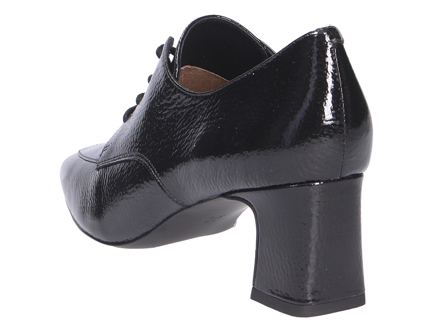 Peter Kaiser Damen Schnürschuhe aus schwarzem Lackleder mit Schnürung und Blockabsatz, Rückansicht