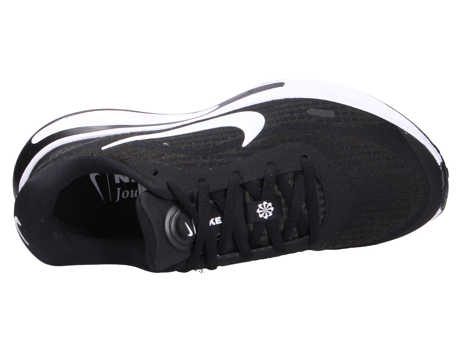 Nike Journey Woman’s Road Damen-Sneaker von Nike in Schwarz mit weißer Sohle, sportlicher Alltagsschuh in Oberansicht