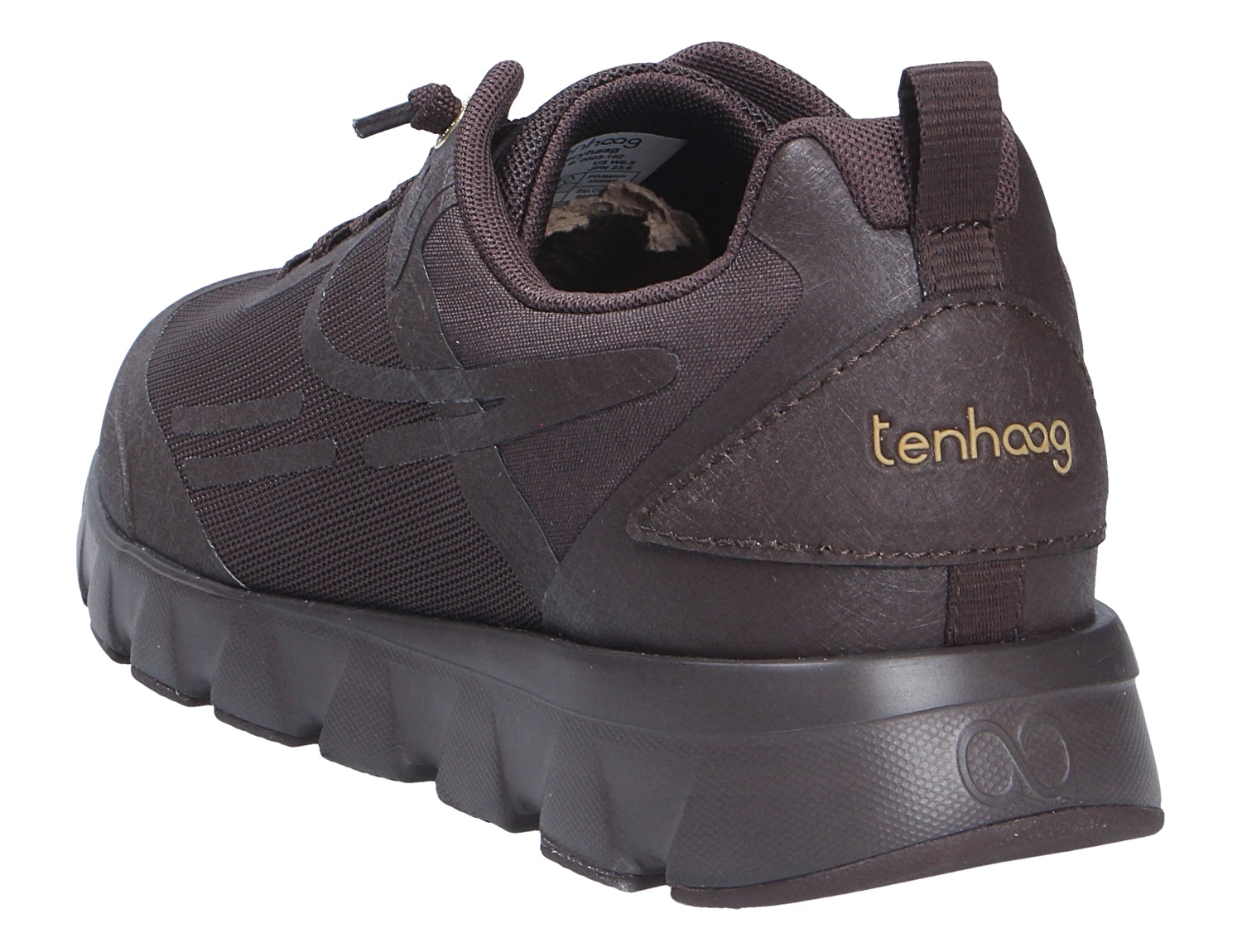 tenhaag Damen Sneaker in Schwarz, Rück- und Seitenansicht mit Mesh-Obermaterial, Zuglasche und markanter Profilsohle