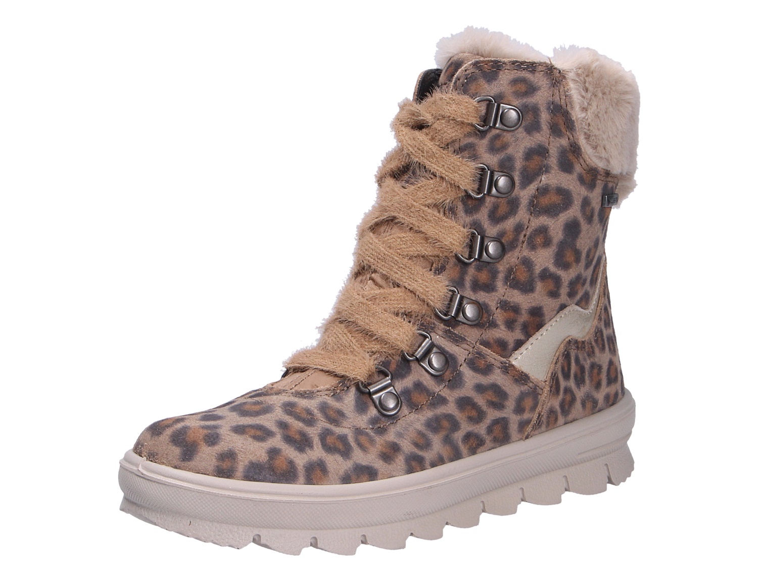 Superfit FLAVIA Winterstiefel in Braun mit Leopardenmuster, Schnürung, warmem Fellrand und heller Profilsohle