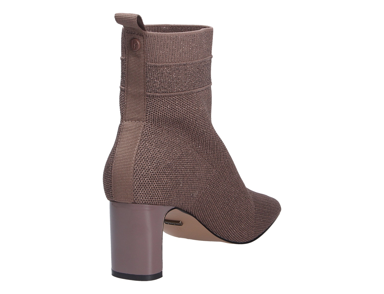 La Strada Damen Stiefel in Taupe, eleganter Strickstiefel mit spitzer Form, Schaftlasche und hohem Blockabsatz