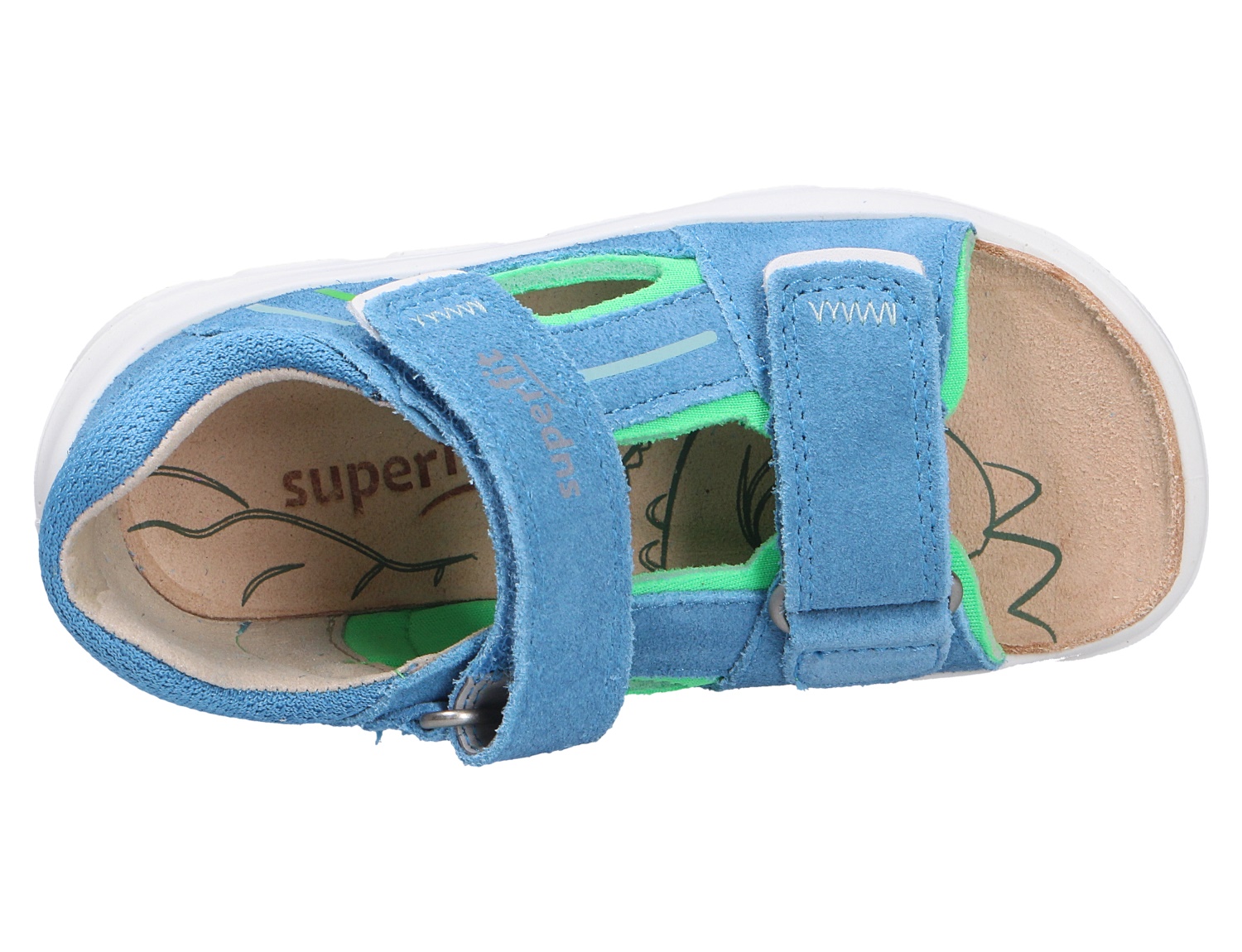 Superfit NINO Kinder-Sandale in Blau, Draufsicht mit zwei Klettverschlüssen und offener Zehenpartie
