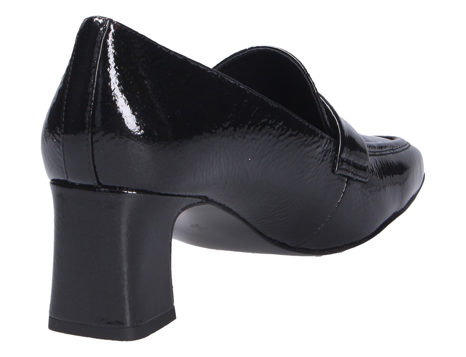 Peter Kaiser Damen Pumps aus schwarzem Lackleder mit Blockabsatz, elegante Rück- und Seitenansicht