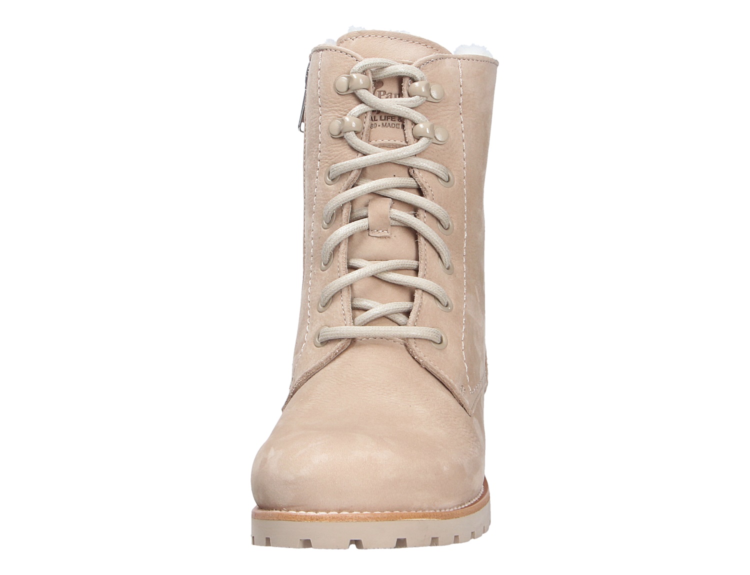 Panama Jack Fara Damen-Schnürstiefelette in Beige mit Schnürung, Frontansicht