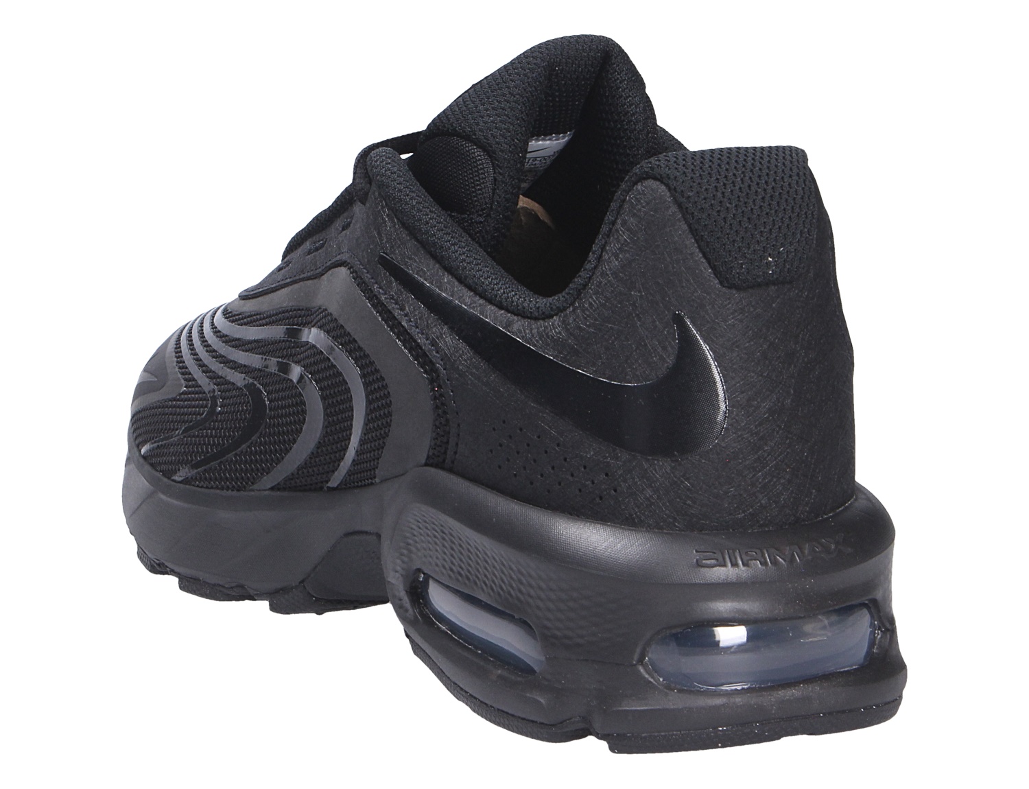 Nike AIR Max Fire Herren-Sneaker in Schwarz, Rück- und Seitenansicht mit sichtbarer Air-Max-Dämpfung für sportlichen Komfort und urbanen Stil