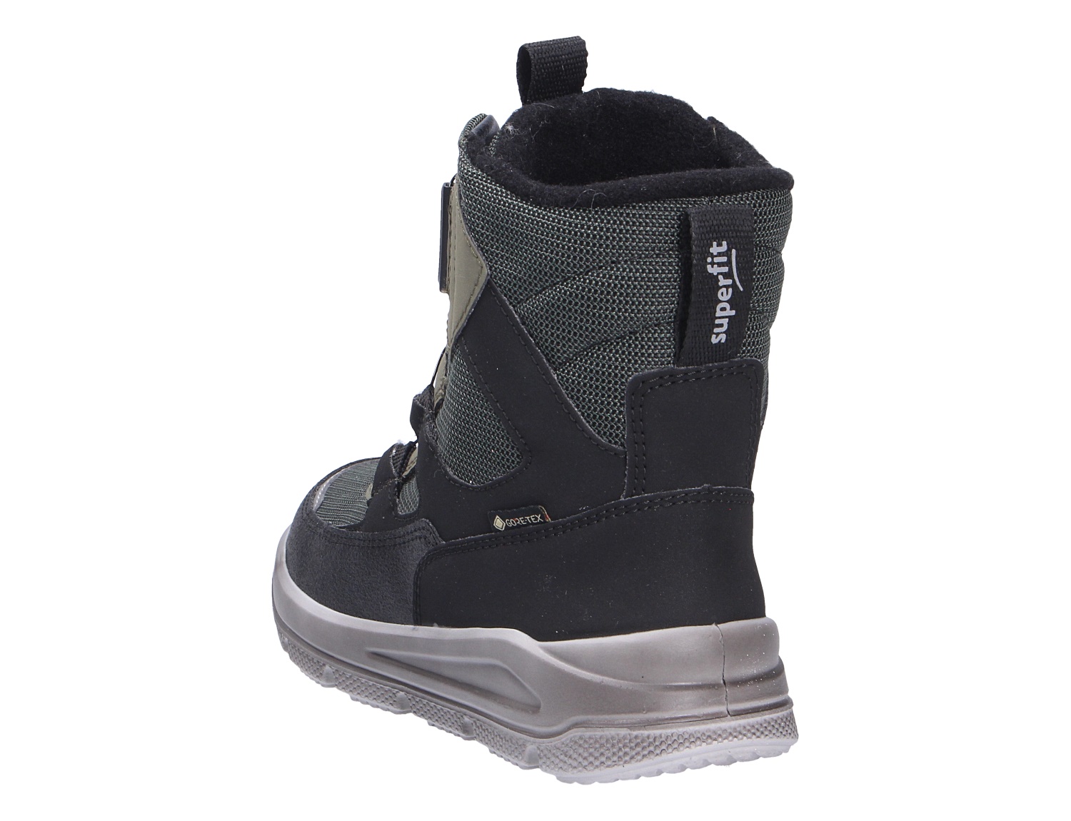 Rückansicht des Superfit MARS Winterstiefels in Schwarz und Grau mit hohem Schaft, Gore-Tex und robuster Sohle