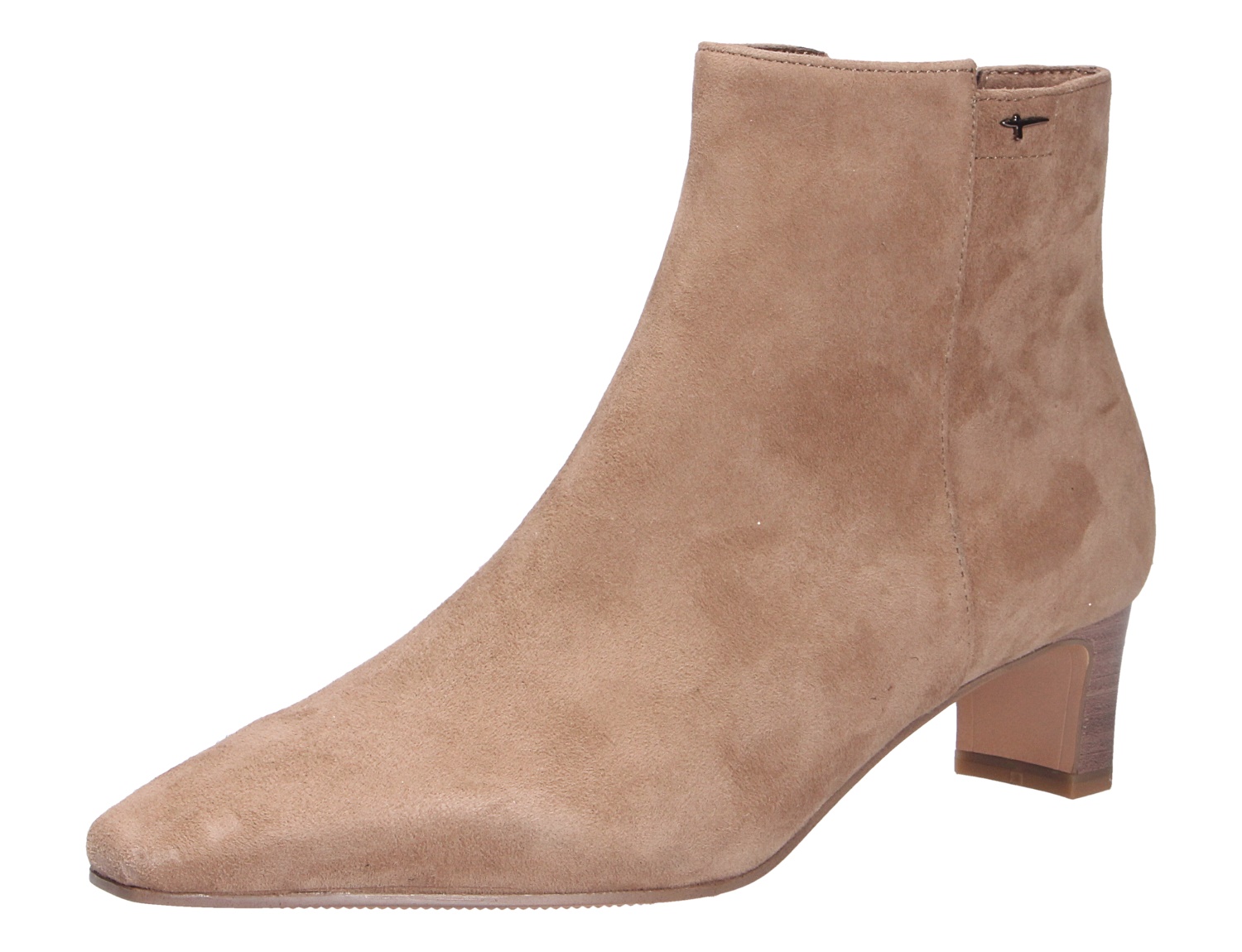 Tamaris Damen Stiefel in Beige aus Veloursleder, elegante Stiefelette mit spitzer Form und Blockabsatz