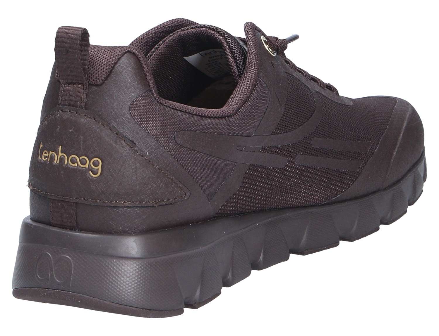 tenhaag Damen Sneaker in Schwarz, Ansicht von hinten seitlich, sportlicher Freizeitschuh mit Mesh-Obermaterial und profilierter Sohle