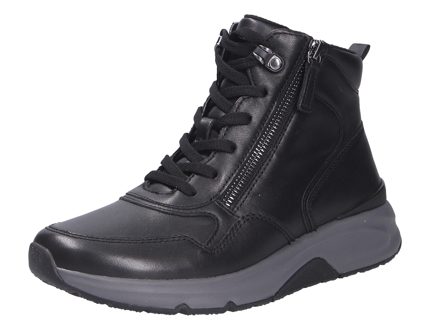 Gabor Damen Stiefel, schwarzer knöchelhoher Boot mit Schnürung, seitlichem Reißverschluss und robuster sportlicher Sohle