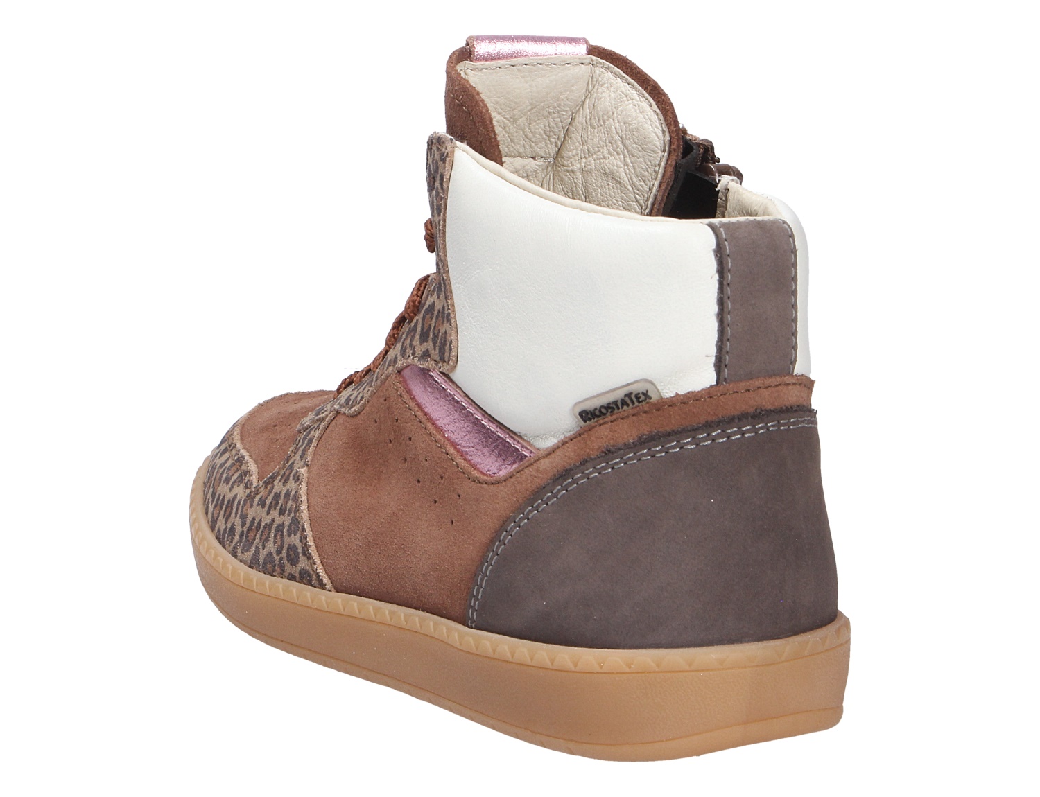 Ricosta Mädchen Sneakerboot in Braun und Beige mit Leo-Muster, hoher Schaft und Gummisohle in der Rückansicht