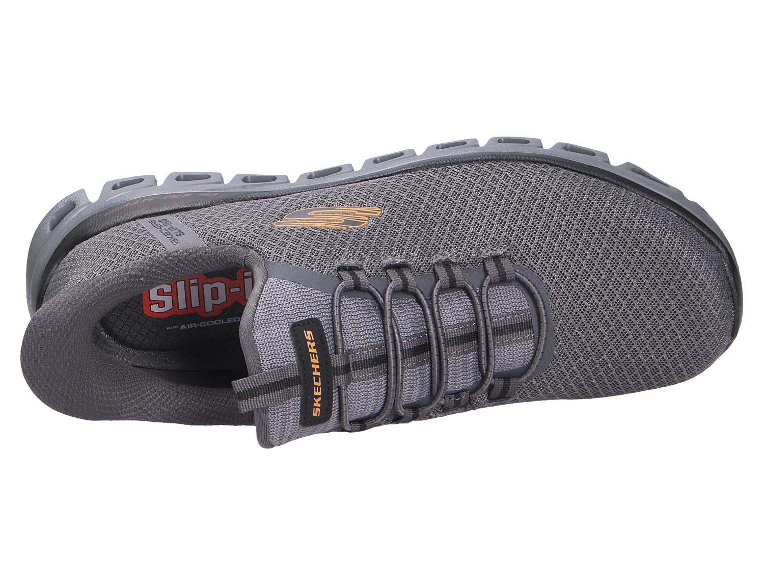 Skechers Glide Step Noxus, grauer Slip-ins Sneaker mit atmungsaktivem Mesh-Obermaterial und sportlichem Komfort, Ansicht von oben