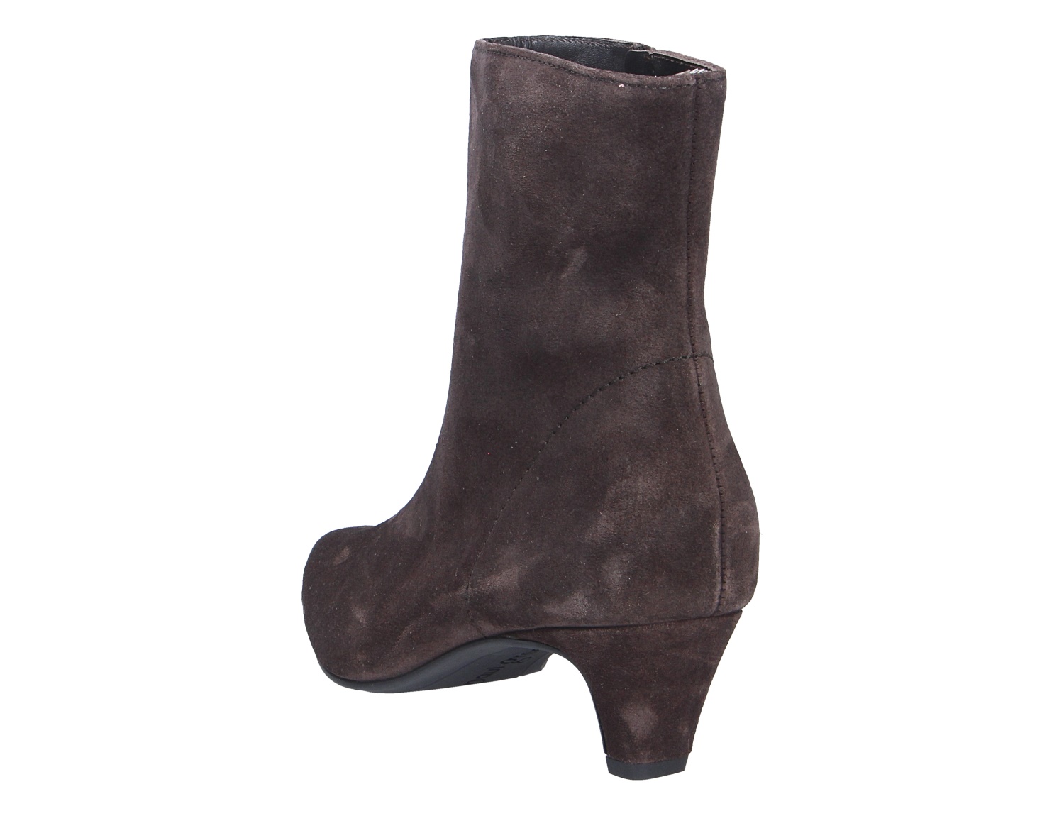 Paul Green Damen Stiefel aus dunkelbraunem Veloursleder mit mittelhohem Absatz in seitlicher Ansicht