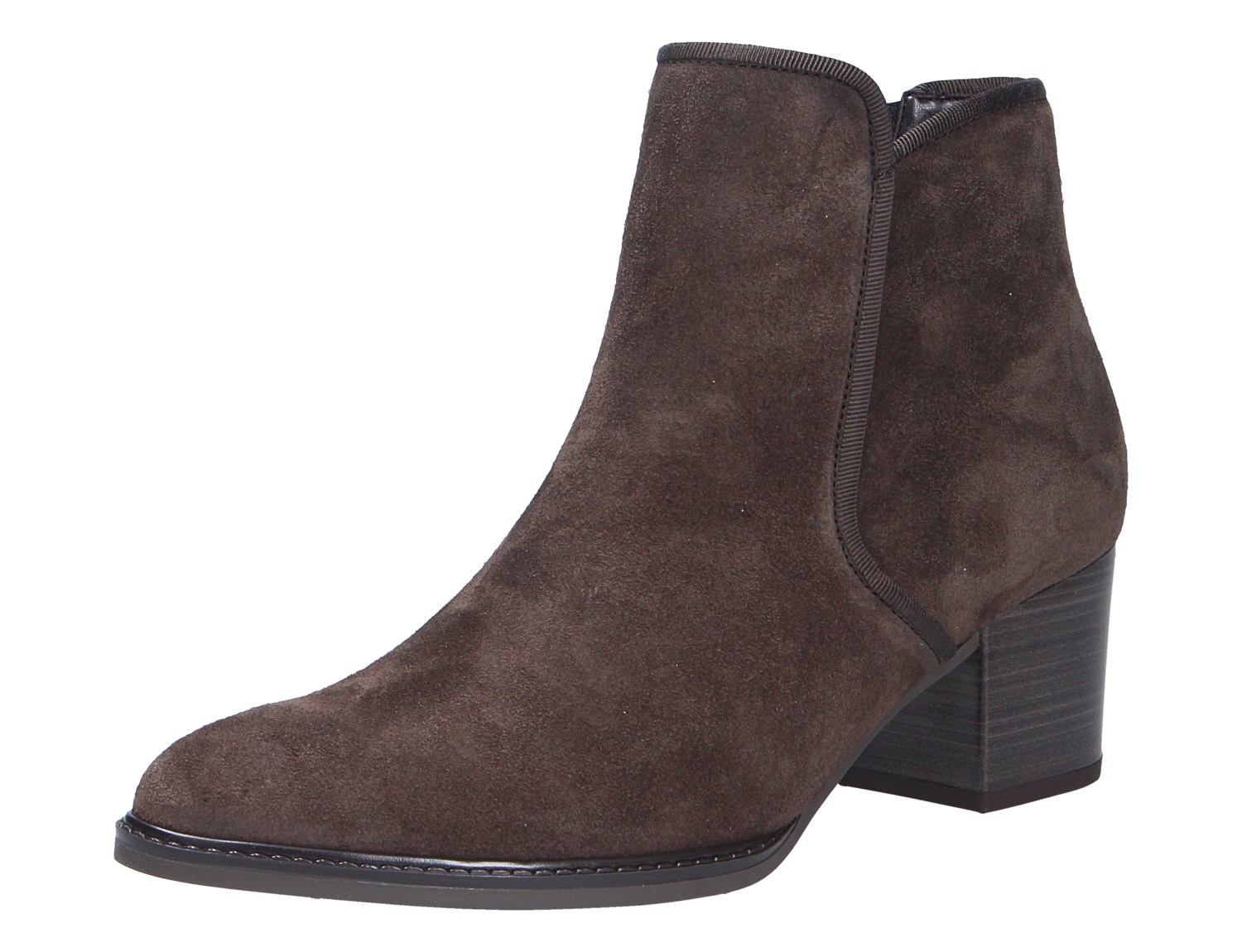 Gabor Damen Stiefel aus braunem Veloursleder, knöchelhoch mit seitlichem Schlitz und Blockabsatz