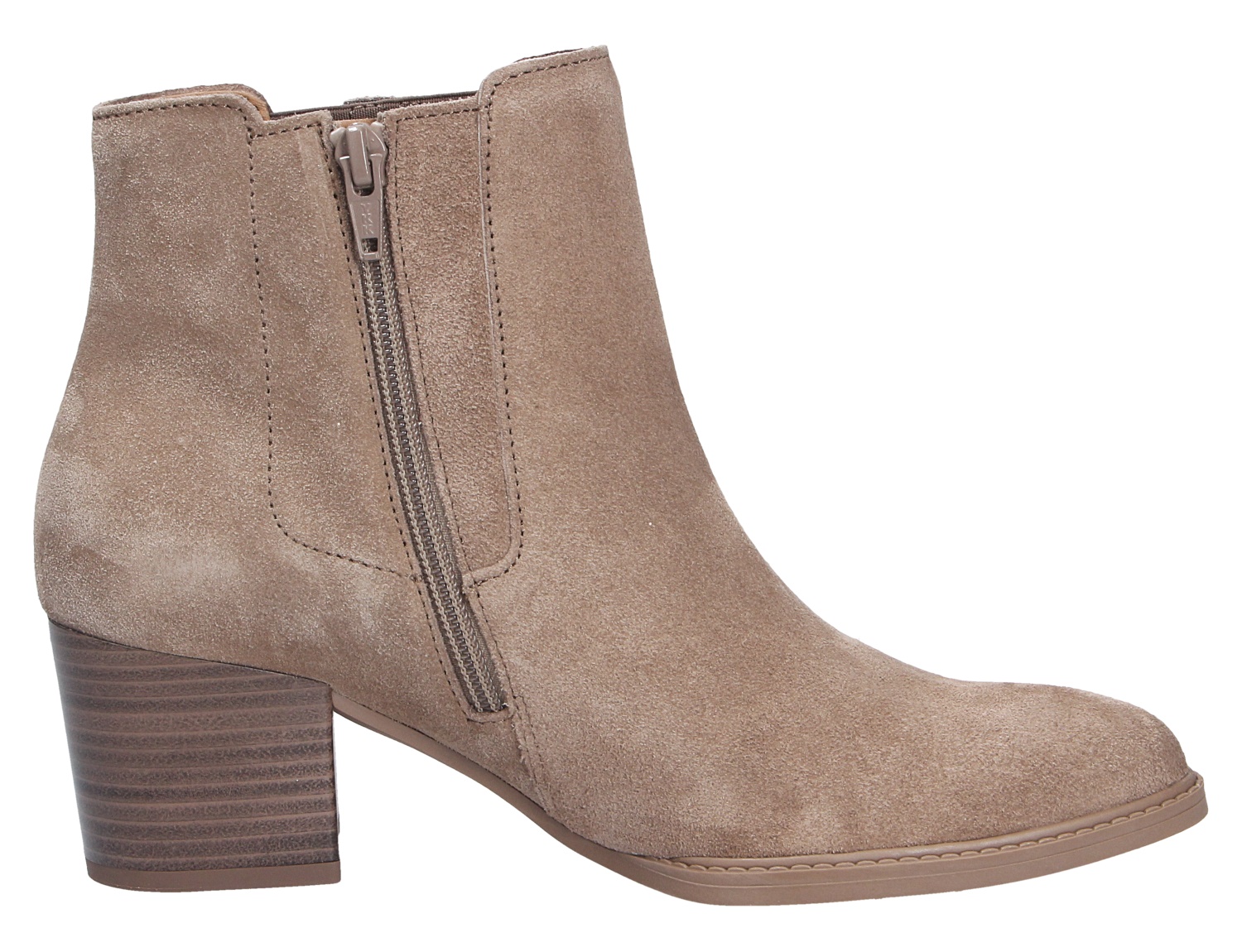 Gabor Damen Stiefel in Taupe aus Veloursleder, knöchelhohe Stiefelette mit Blockabsatz und seitlichem Reißverschluss