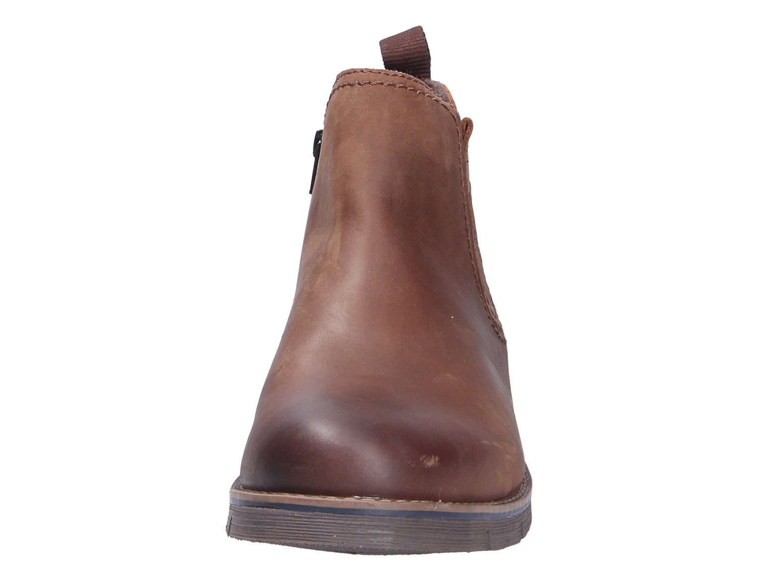Frontansicht der bugatti Herren Stiefel in Braun – eleganter Chelsea Boot mit glattem Obermaterial und seitlichem Reißverschluss