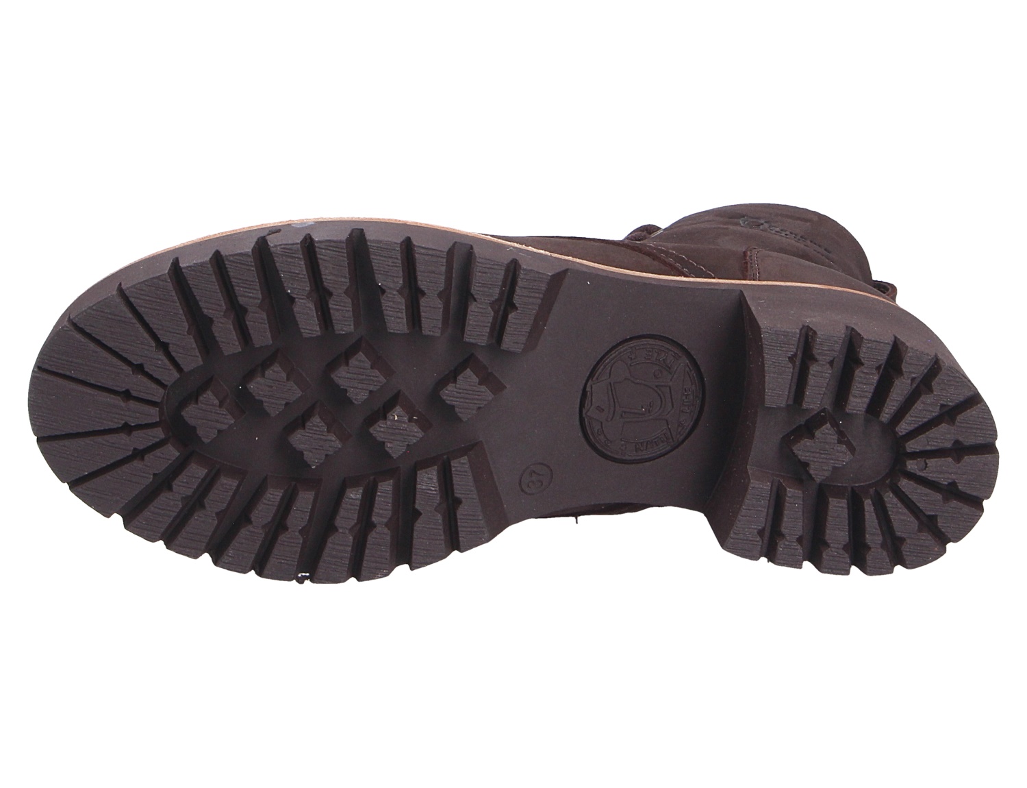 Unteransicht der robusten Profilsohle des Panama Jack Padma Boots mit starkem Grip und markantem Sohlenprofil