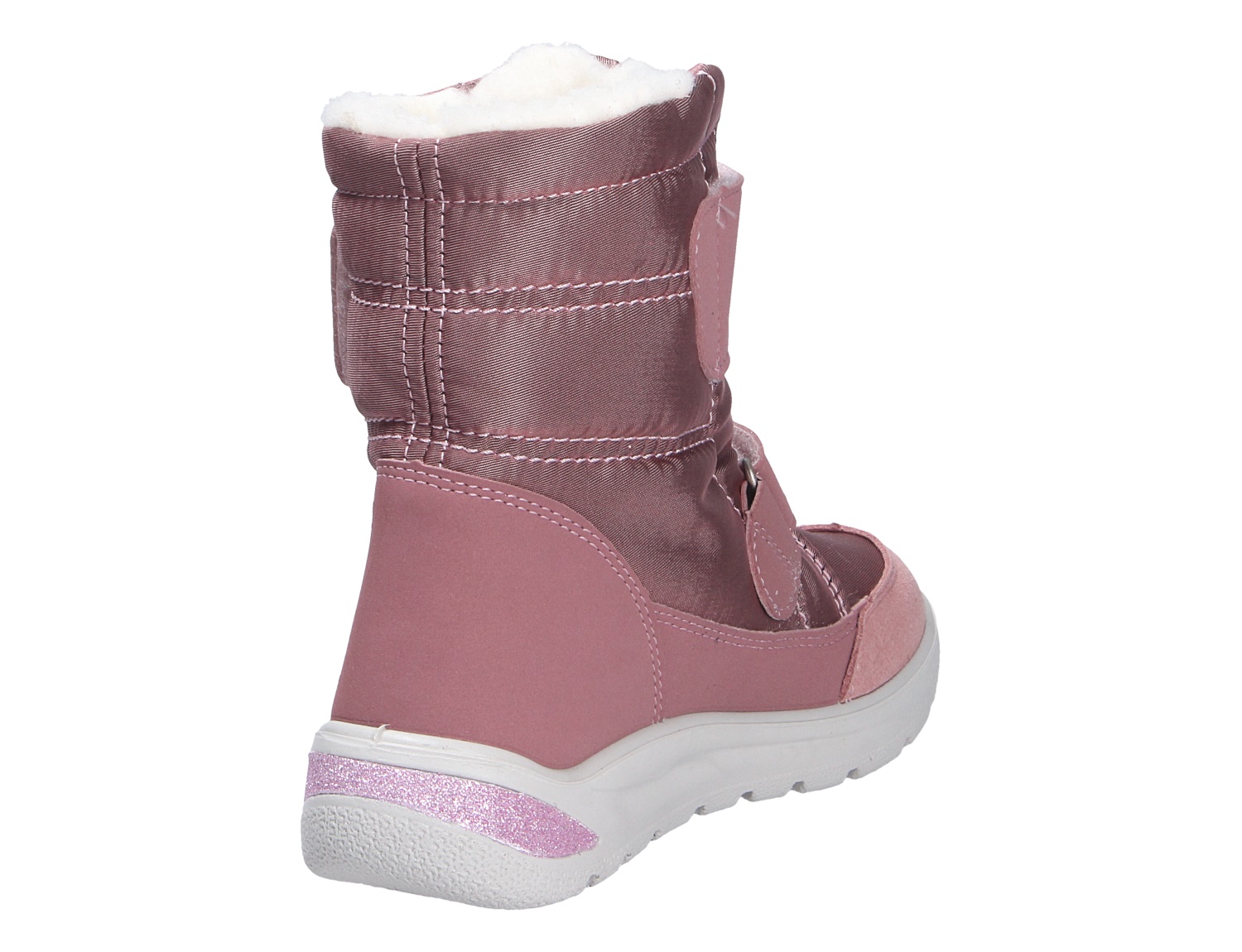 Ricosta Mädchen Stiefel in Rosa, gefütterter Winterstiefel mit Klettverschluss und heller Sohle, Rückansicht