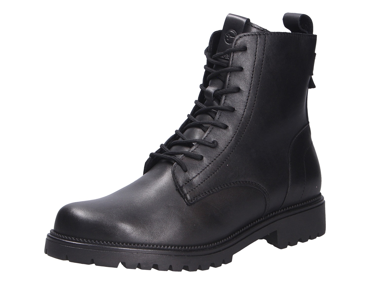 Tamaris Damen Stiefel in Schwarz, knöchelhoher Schnürstiefel aus glattem Material mit robuster profilierter Sohle