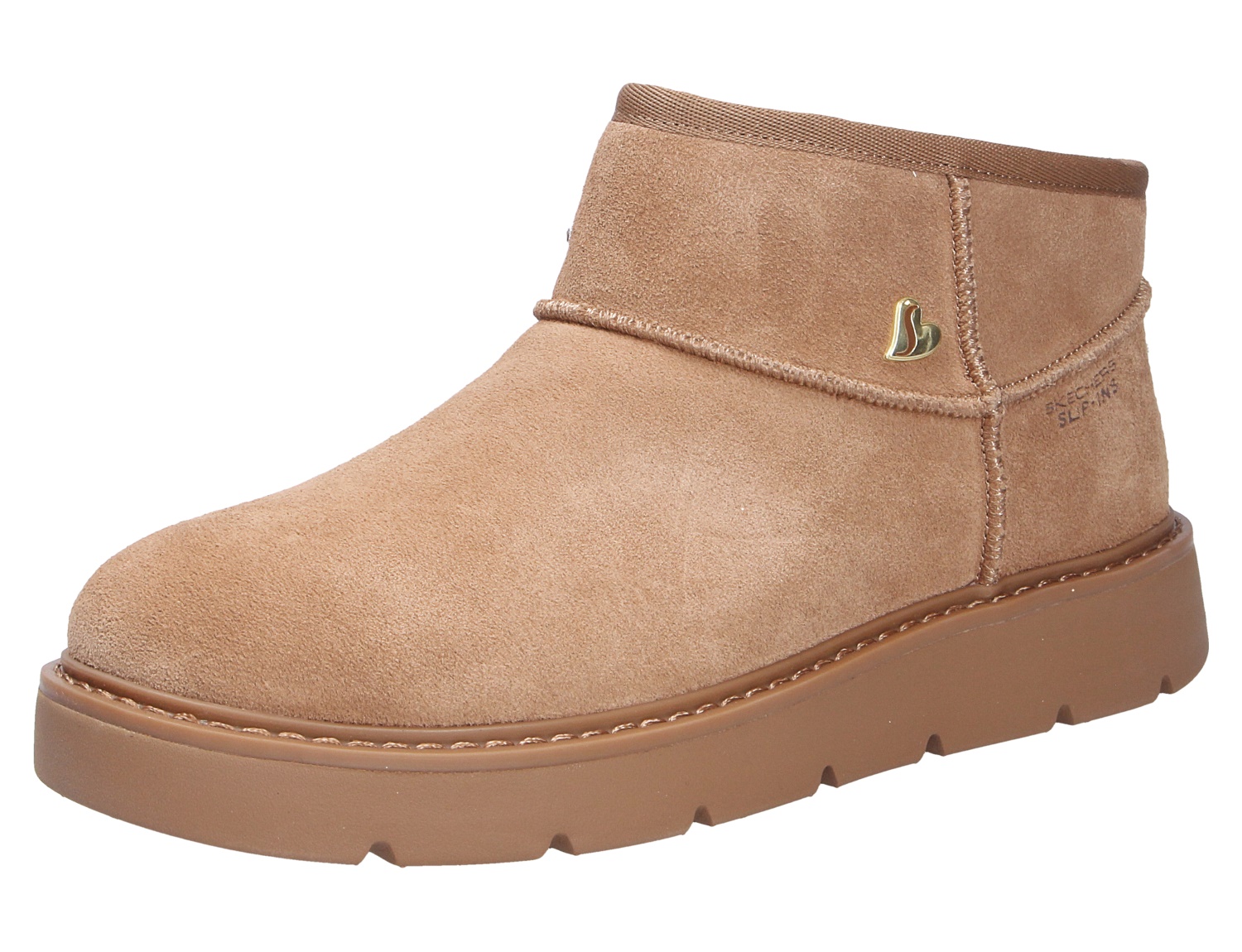 Skechers Keepsakes Cozy Damen-Bootie aus Veloursleder in Beige mit warmer Fütterung und robuster Plateau-Sohle