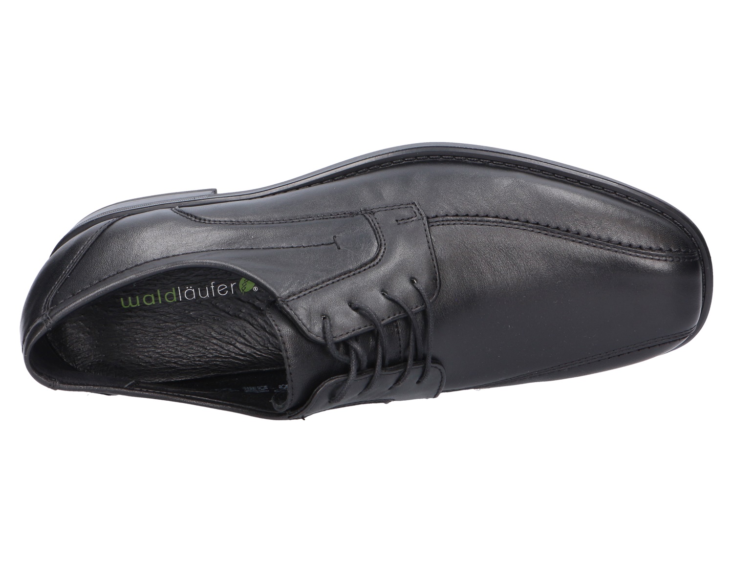 Waldläufer Hennry Herren-Schnürschuh in Schwarz aus Glattleder, Draufsicht, mit bequemer Weite H und herausnehmbarer, gepolsterter Einlegesohle