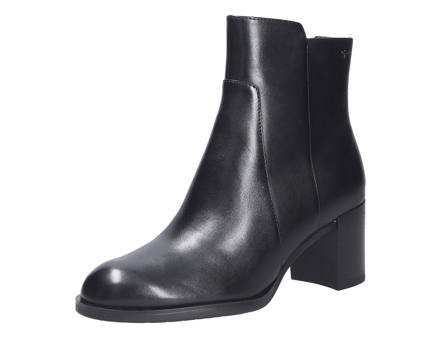 Schwarzer Tamaris Damen Stiefel aus Glattlederoptik mit knöchelhohem Schaft und Blockabsatz
