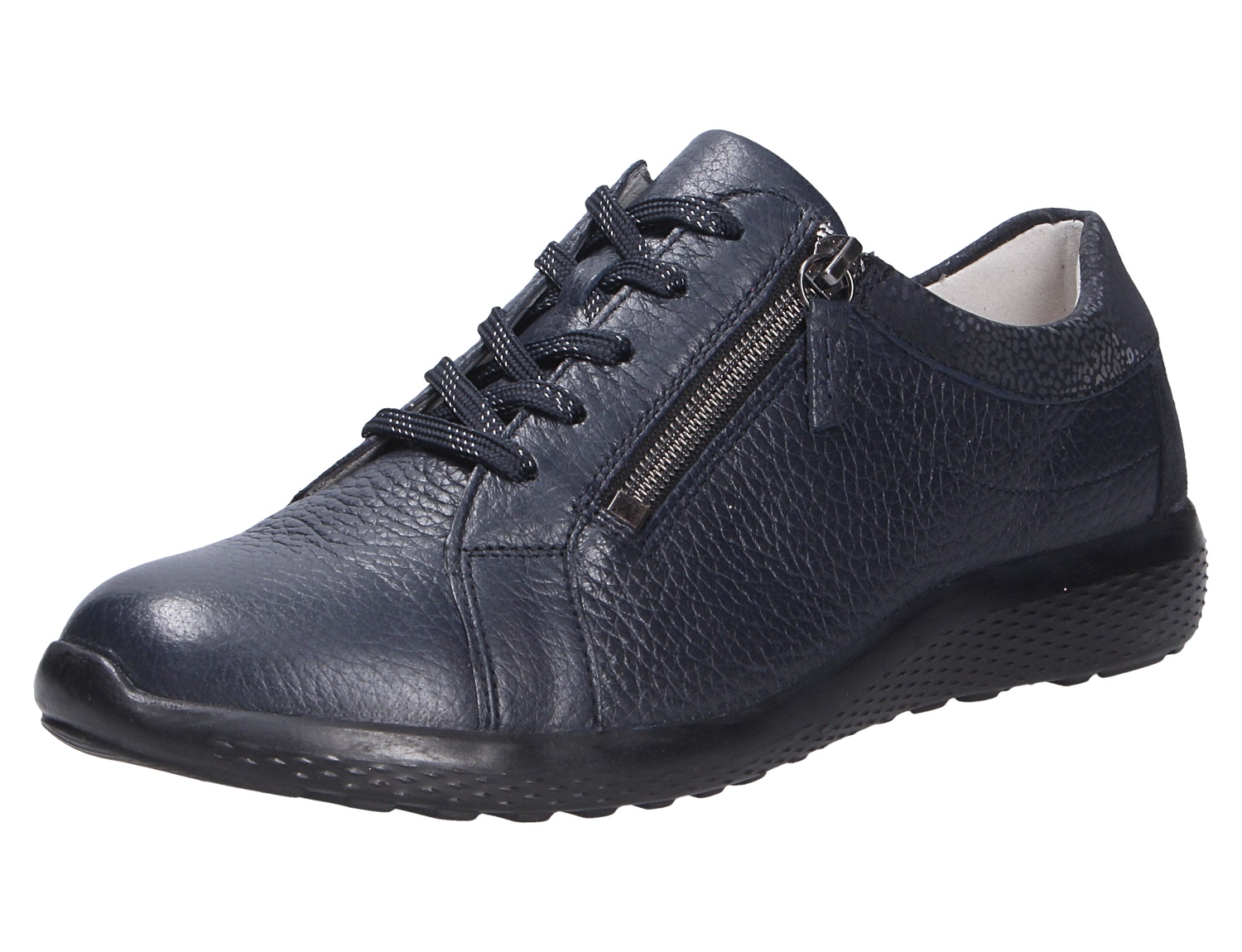 Waldläufer K-Ira Damen-Sneaker aus dunkelblauem Leder mit seitlichem Reißverschluss, Schnürung und bequemer Laufsohle