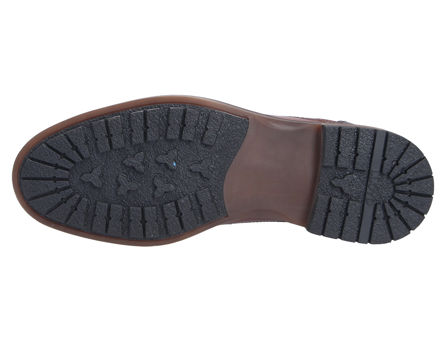 Unteransicht der Schuhsohle des Lloyd VIBE 325 mit robustem, griffigem Profil und Absatz