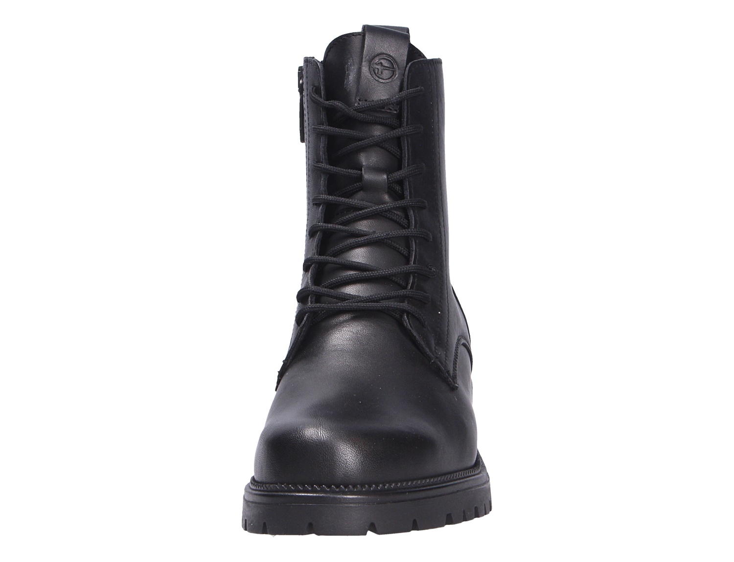 Tamaris Damen Stiefel von vorn in Schwarz mit Schnürung, Reißverschluss und markanter Profilsohle