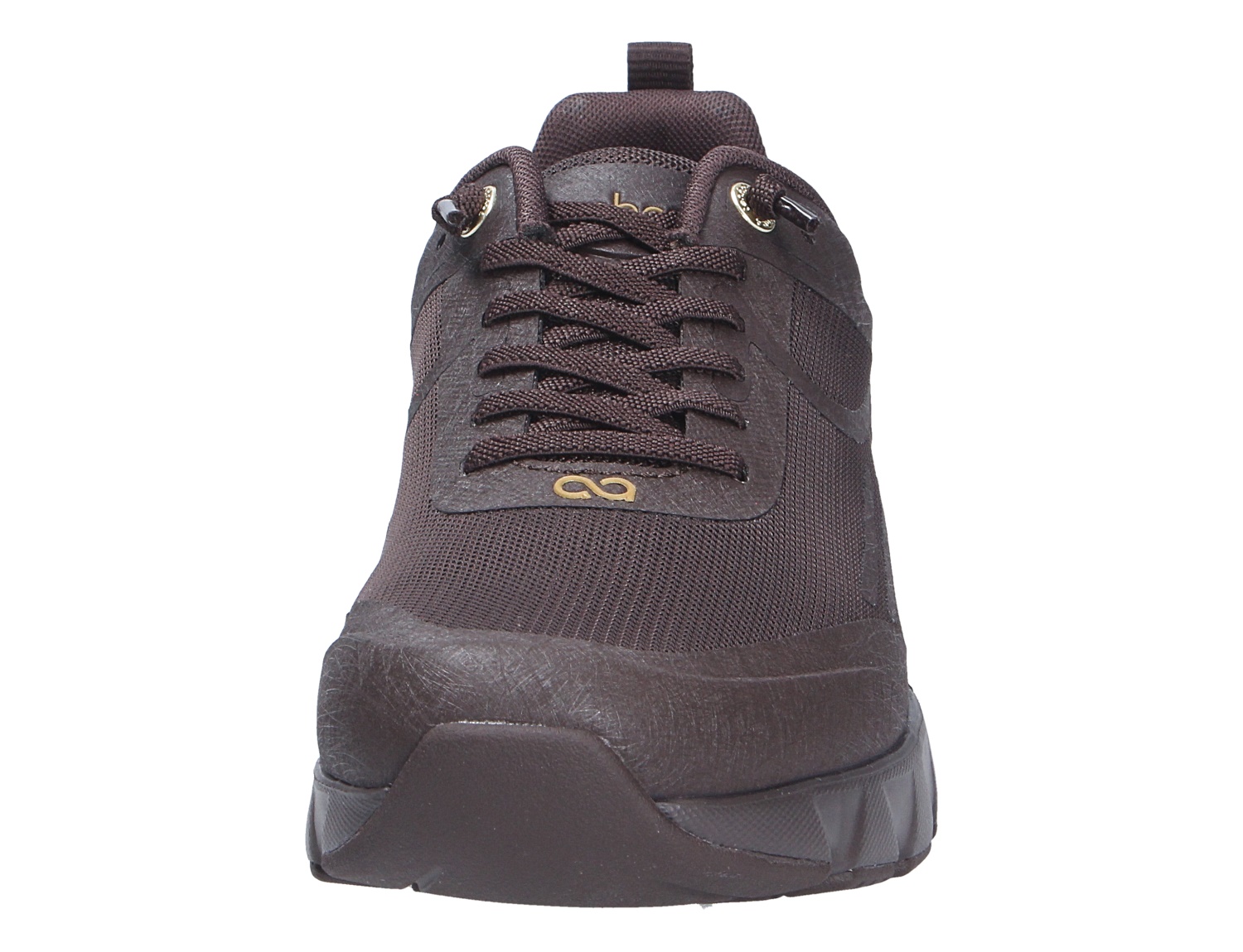 Frontansicht des tenhaag Damen Sneakers in Dunkelbraun mit Schnürung, Mesh-Obermaterial und robuster Sohle