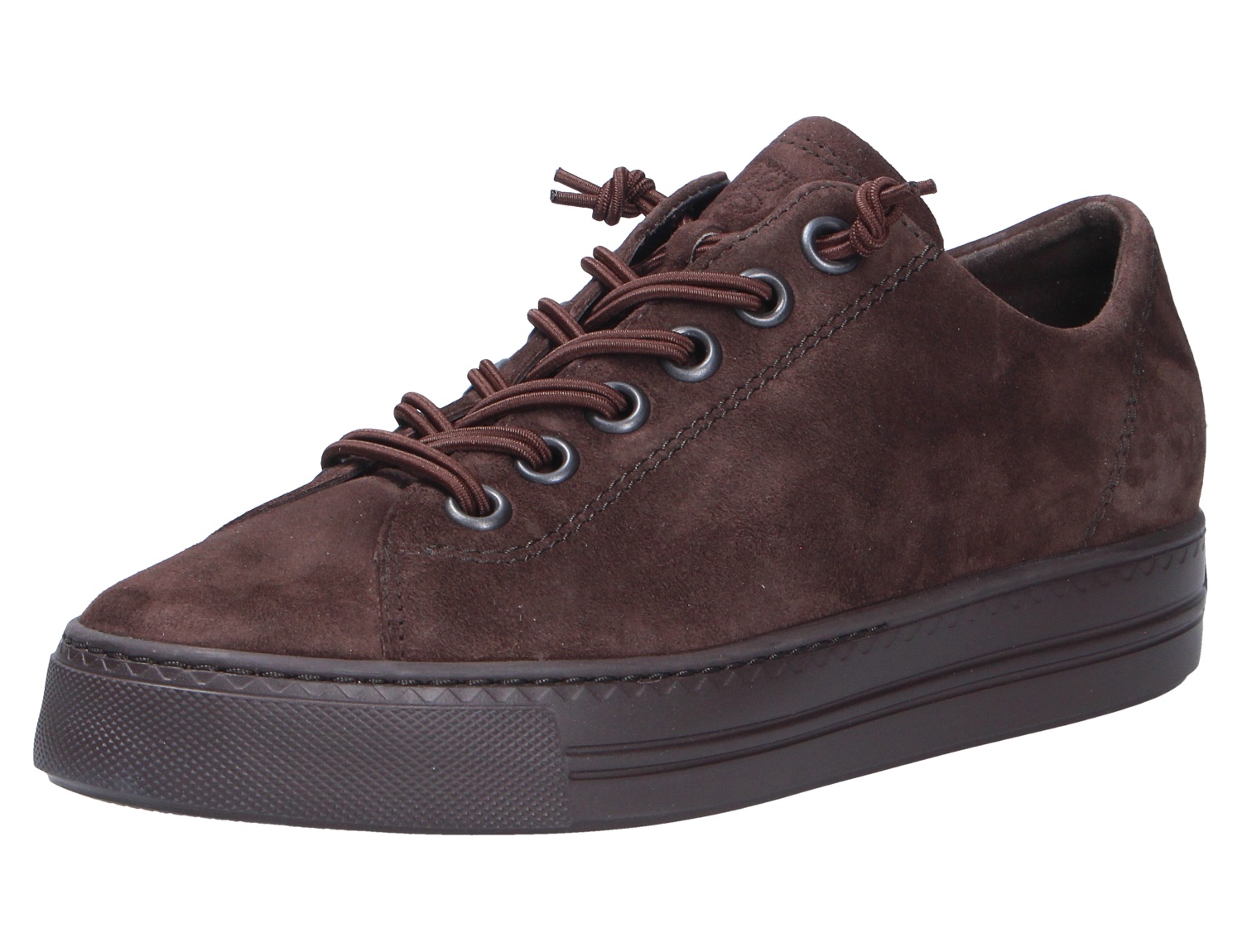 Paul Green 4081 Damen-Sneaker aus braunem Veloursleder mit Schnürung und dunkler Plateau-Sohle