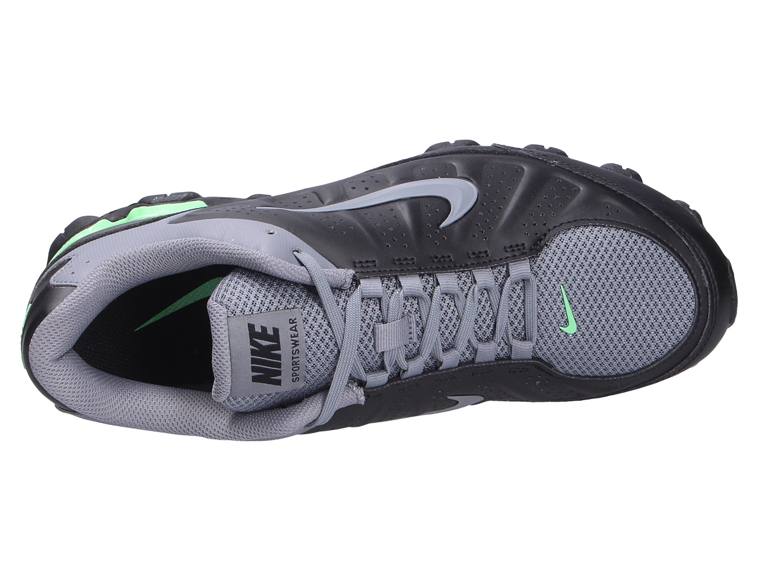 Draufsicht auf den Nike Reax 8 NSW Sneaker in Schwarz und Grau mit Mesh-Obermaterial, dynamischem Design und hohem Tragekomfort für Alltag und Freizeit