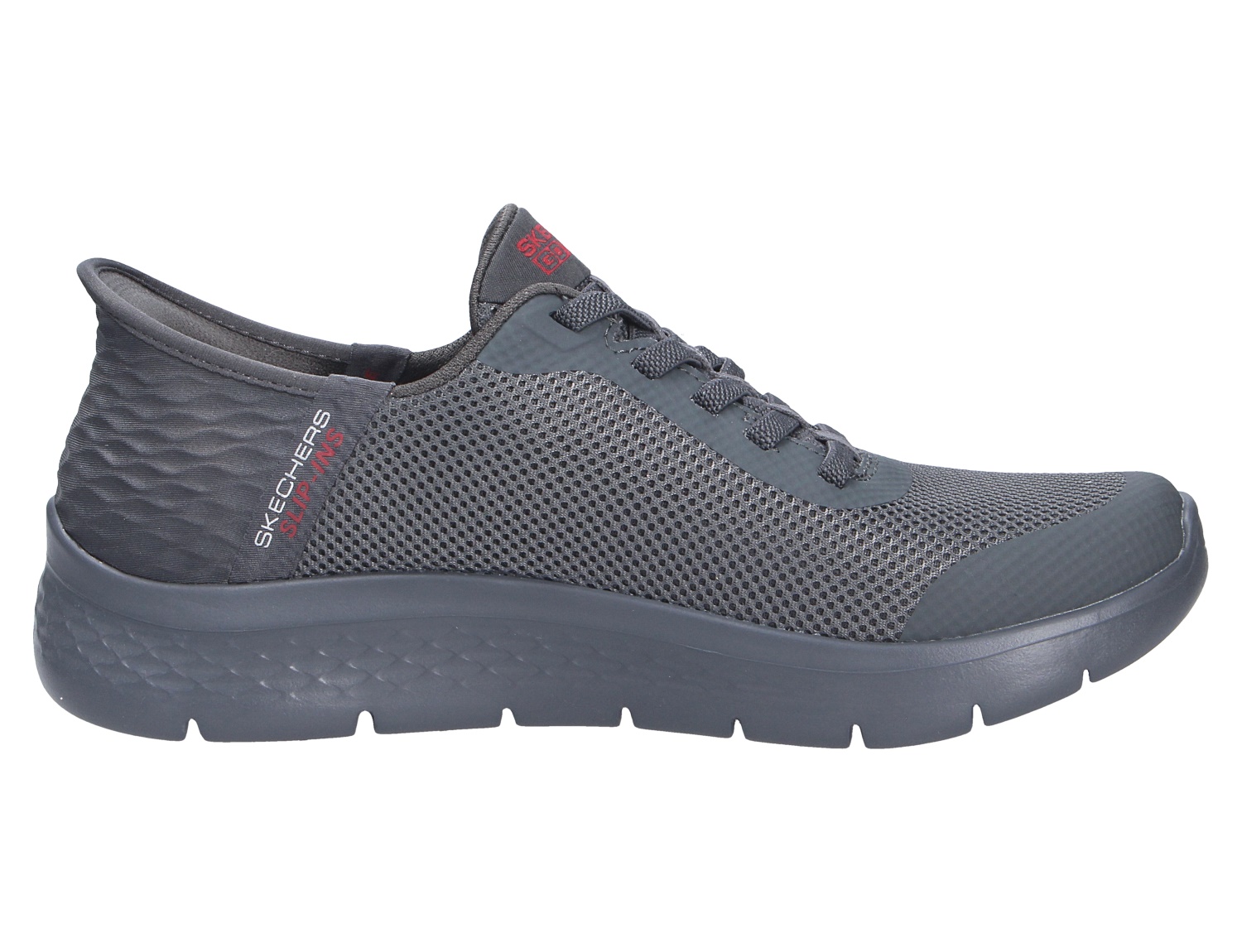 Skechers Go Walk Herren-Sneaker in Dunkelgrau mit atmungsaktivem Mesh-Obermaterial und flexibler Laufsohle, Seitenansicht